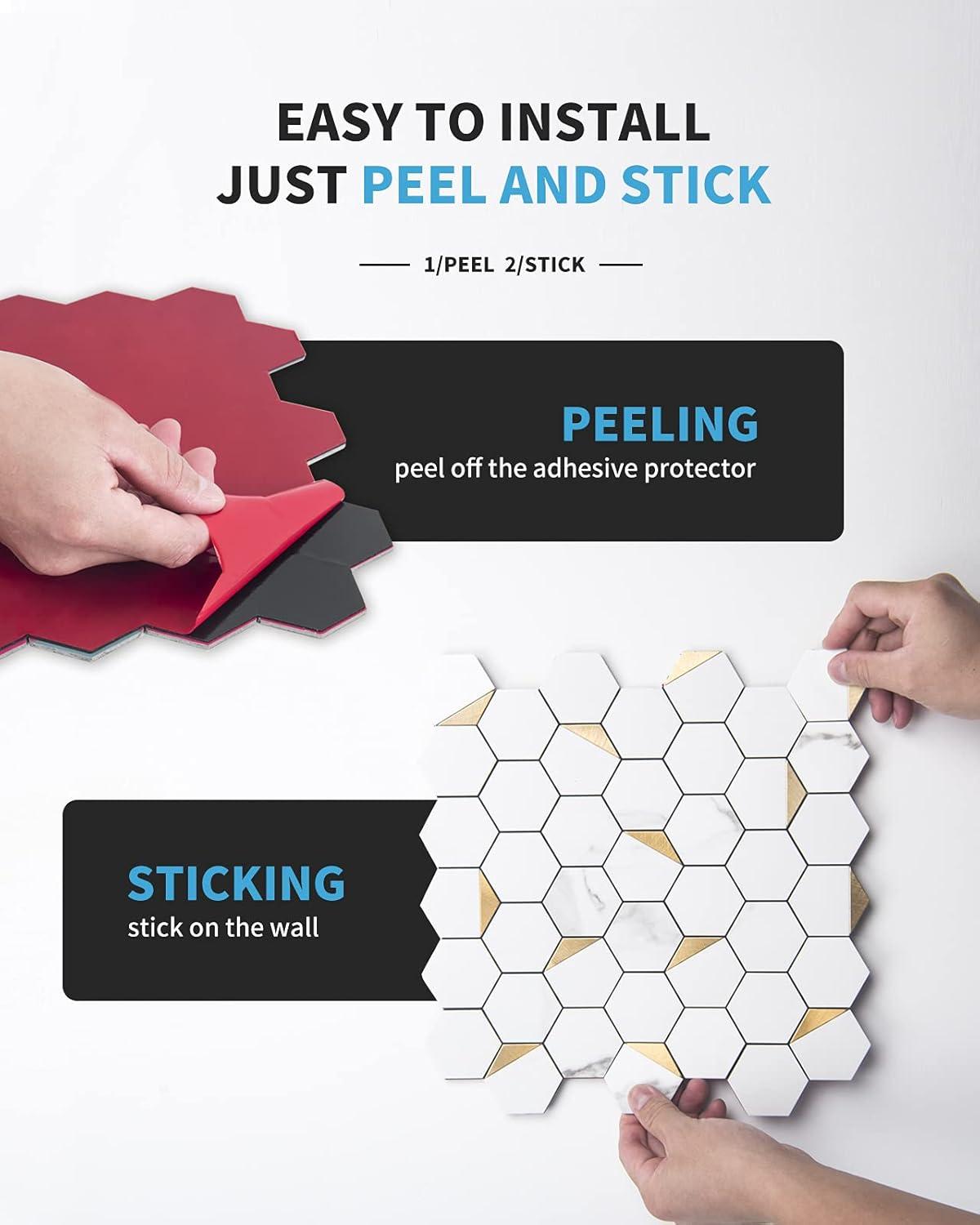 imageArt3d 10Sheet Peel and Stick Backsplash for Kitchen Dcor SelfAdhesive Tile Hexagon Mosaic TilesGold Studded
