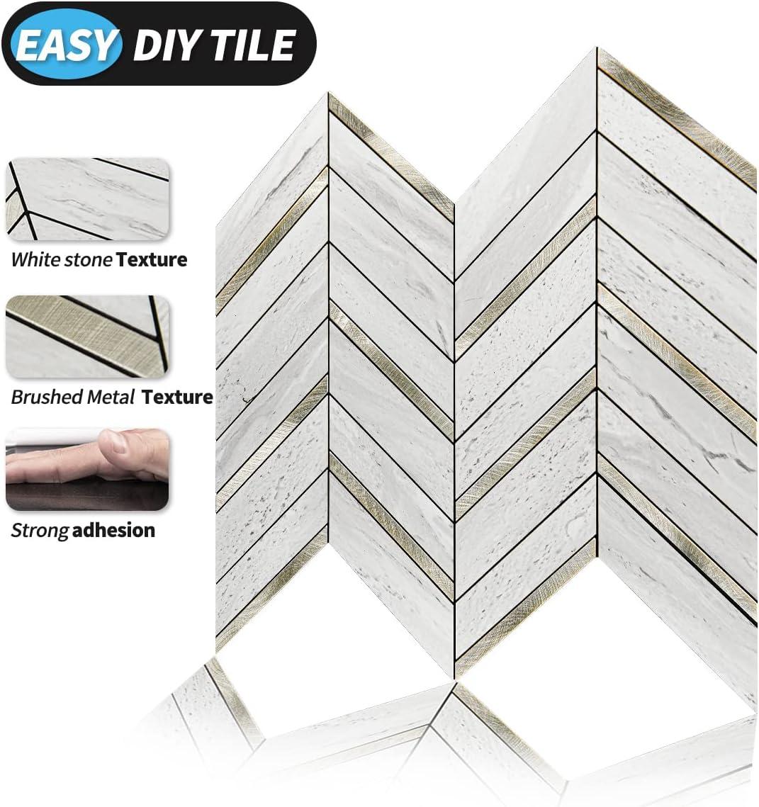 imageArt3d 10Sheet Peel and Stick Backsplash for Kitchen Dcor SelfAdhesive Tile Hexagon Mosaic TilesStone Beige Mixed Gold Metal