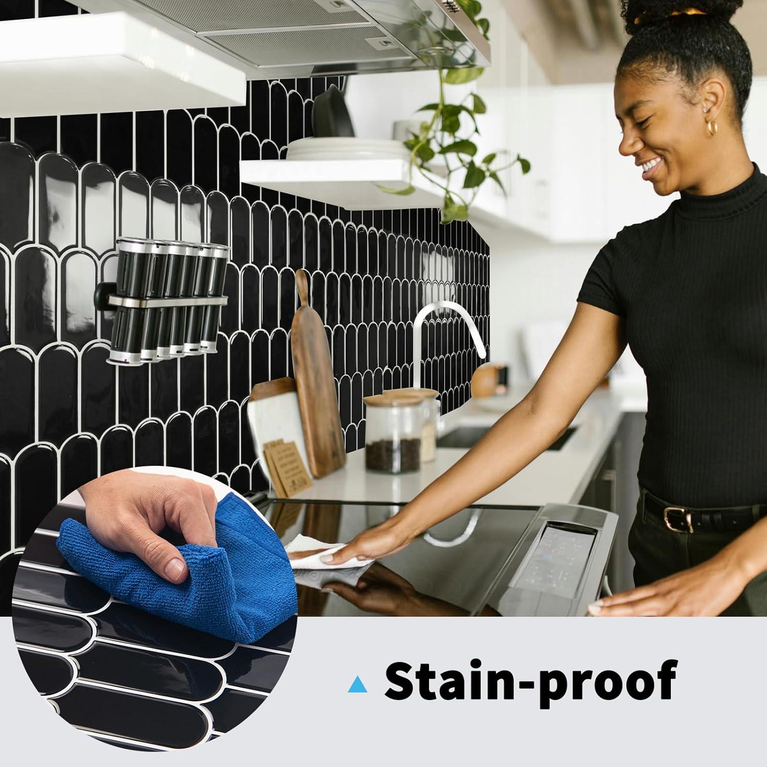 imageArt3d 10Sheet Peel and Stick Kitchen Backsplash Tile Vinyl Stick On Wall Tile Sticker for Bathroom Laundry Room Back Splashes 12quotx12quot Black MarbleBlack