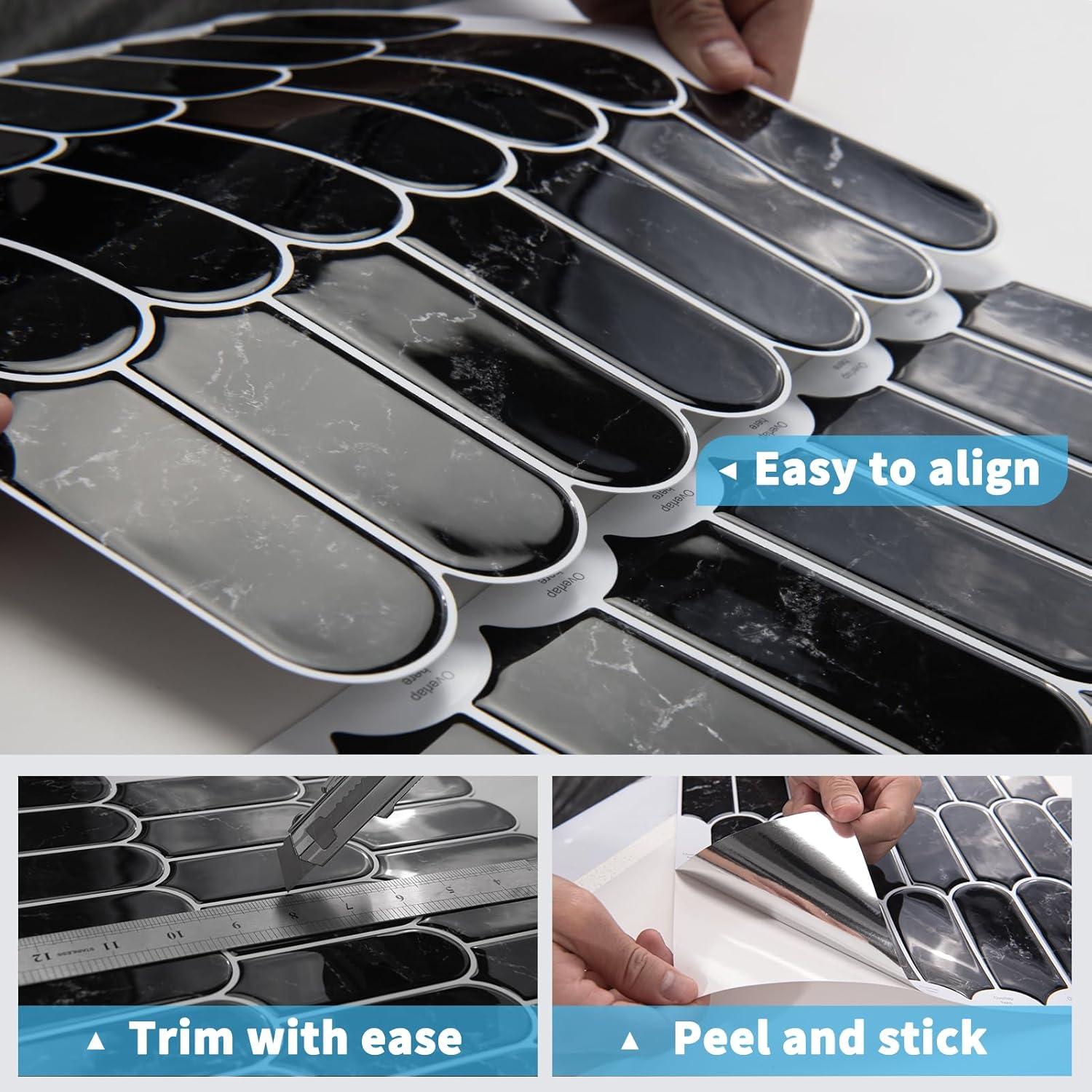 imageArt3d 10Sheet Peel and Stick Kitchen Backsplash Tile Vinyl Stick On Wall Tile Sticker for Bathroom Laundry Room Back Splashes 12quotx12quot Black MarbleBlack Marble