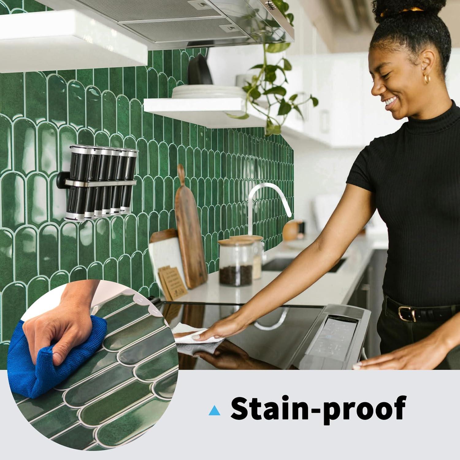 imageArt3d 10Sheet Peel and Stick Kitchen Backsplash Tile Vinyl Stick On Wall Tile Sticker for Bathroom Laundry Room Back Splashes 12quotx12quot Black MarbleGreen Marble