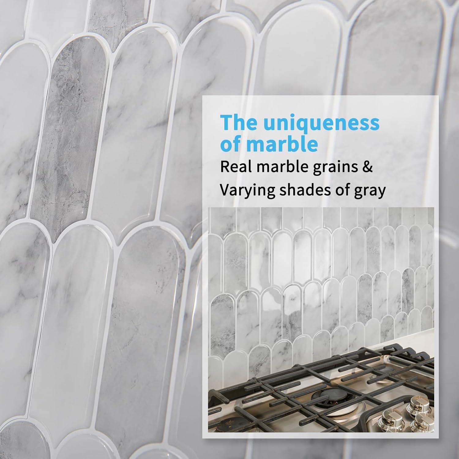 imageArt3d 10Sheet Peel and Stick Kitchen Backsplash Tile Vinyl Stick On Wall Tile Sticker for Bathroom Laundry Room Back Splashes 12quotx12quot Black MarbleGrey Marble