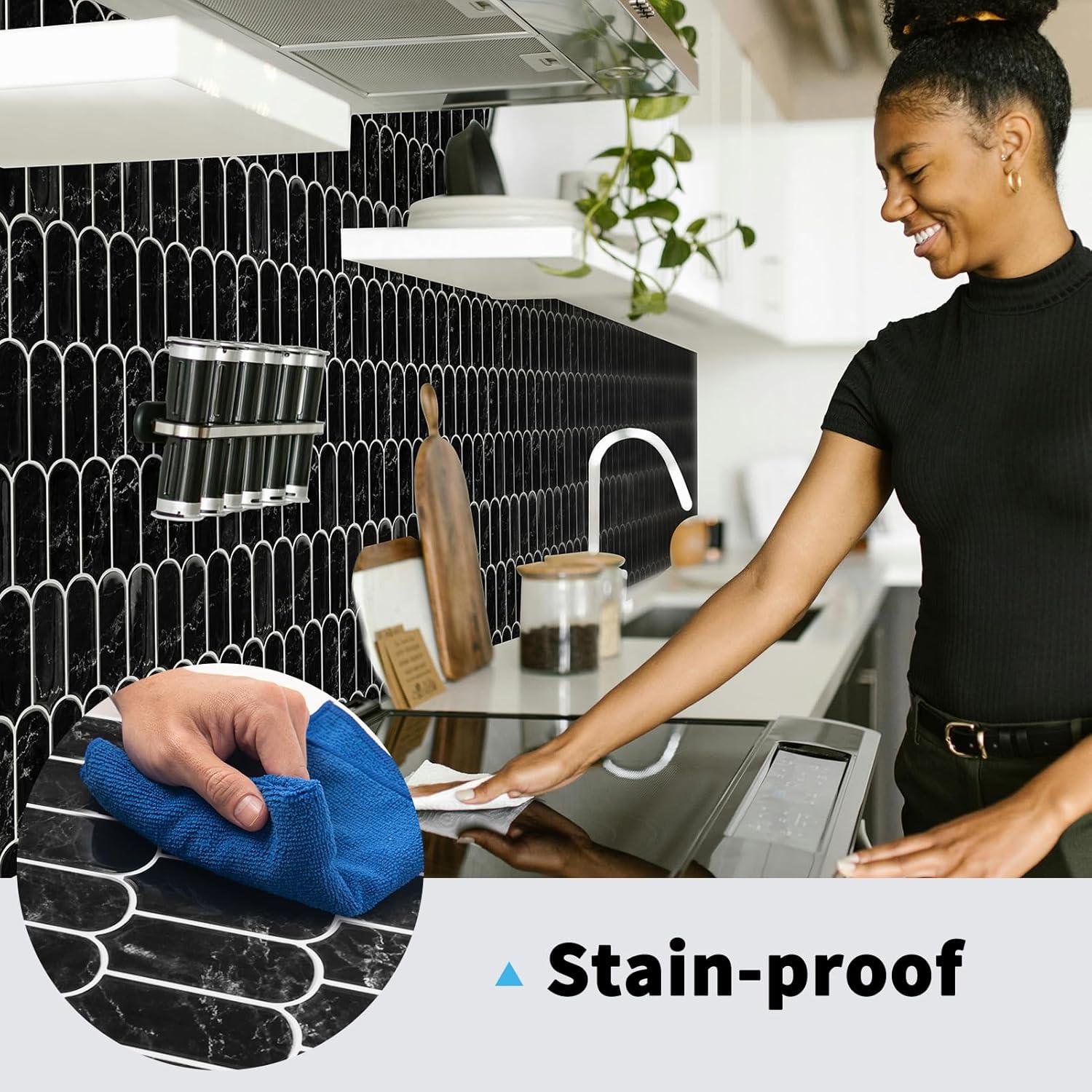 imageArt3d 10Sheet Peel and Stick Kitchen Backsplash Tile Vinyl Stick On Wall Tile Sticker for Bathroom Laundry Room Back Splashes 12quotx12quot Black MarbleBlack Marble