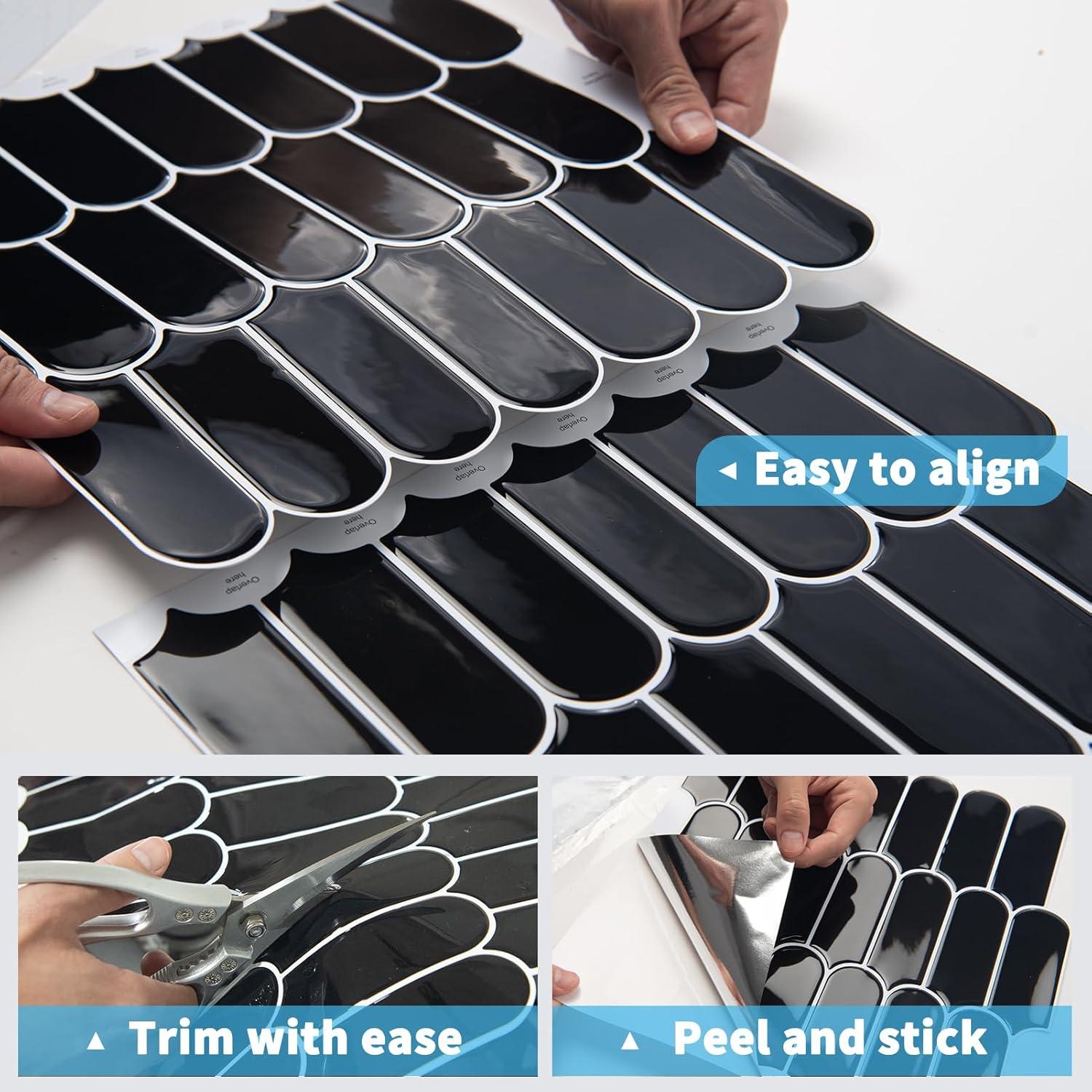 imageArt3d 10Sheet Peel and Stick Kitchen Backsplash Tile Vinyl Stick On Wall Tile Sticker for Bathroom Laundry Room Back Splashes 12quotx12quot Black MarbleBlack