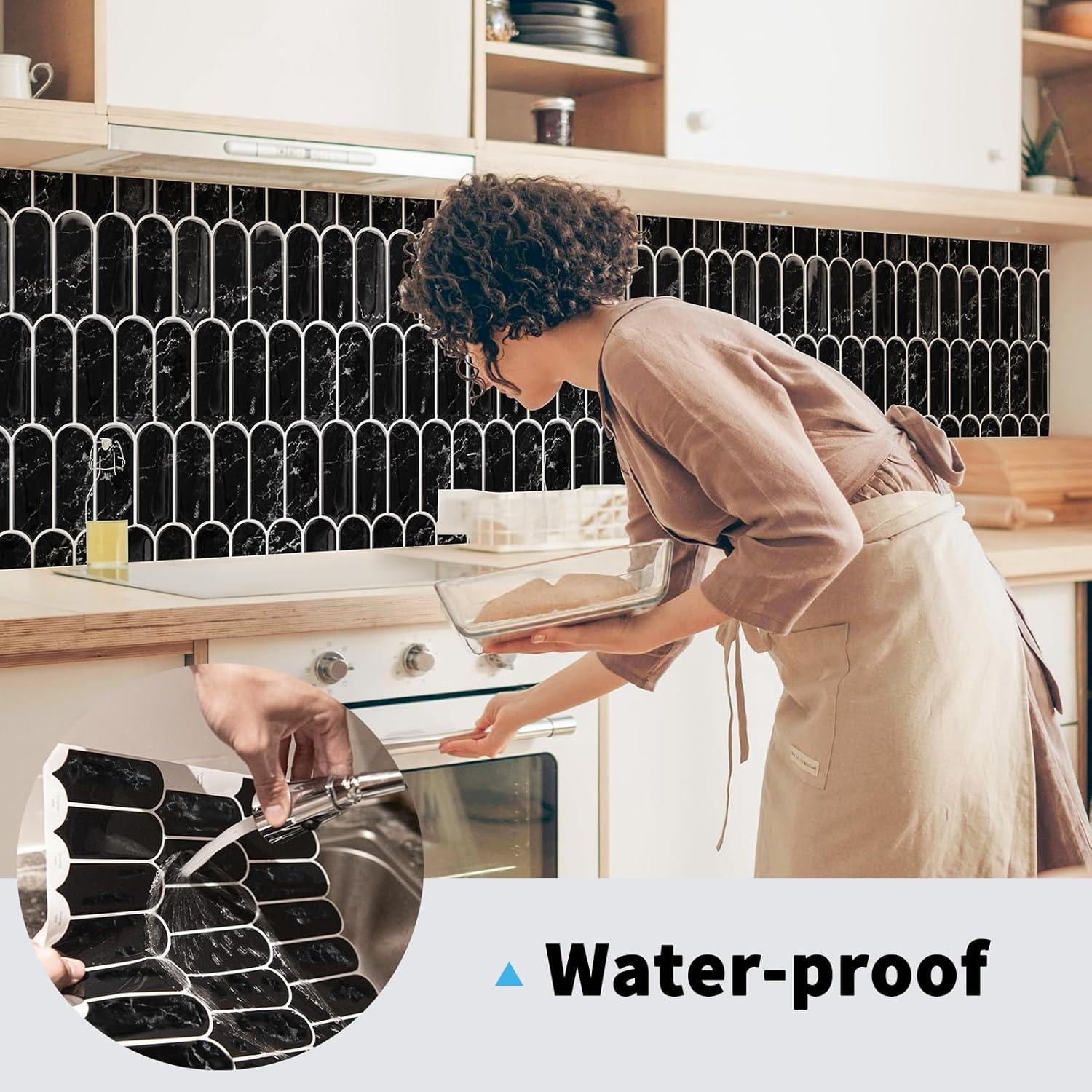 imageArt3d 10Sheet Peel and Stick Kitchen Backsplash Tile Vinyl Stick On Wall Tile Sticker for Bathroom Laundry Room Back Splashes 12quotx12quot Black MarbleBlack Marble