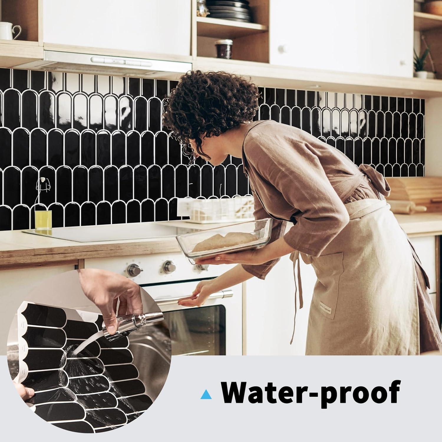 imageArt3d 10Sheet Peel and Stick Kitchen Backsplash Tile Vinyl Stick On Wall Tile Sticker for Bathroom Laundry Room Back Splashes 12quotx12quot Black MarbleBlack