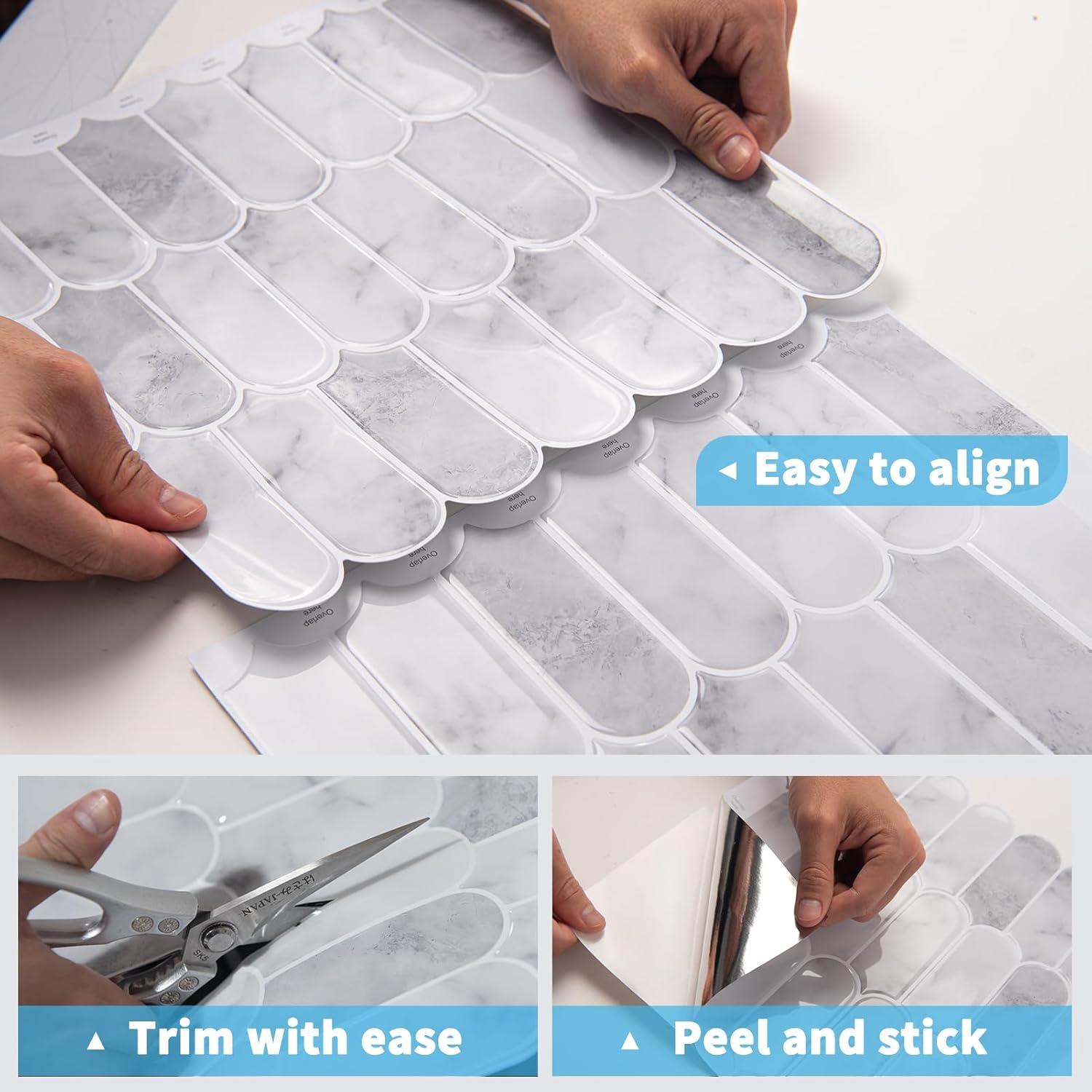 imageArt3d 10Sheet Peel and Stick Kitchen Backsplash Tile Vinyl Stick On Wall Tile Sticker for Bathroom Laundry Room Back Splashes 12quotx12quot Black MarbleGrey Marble
