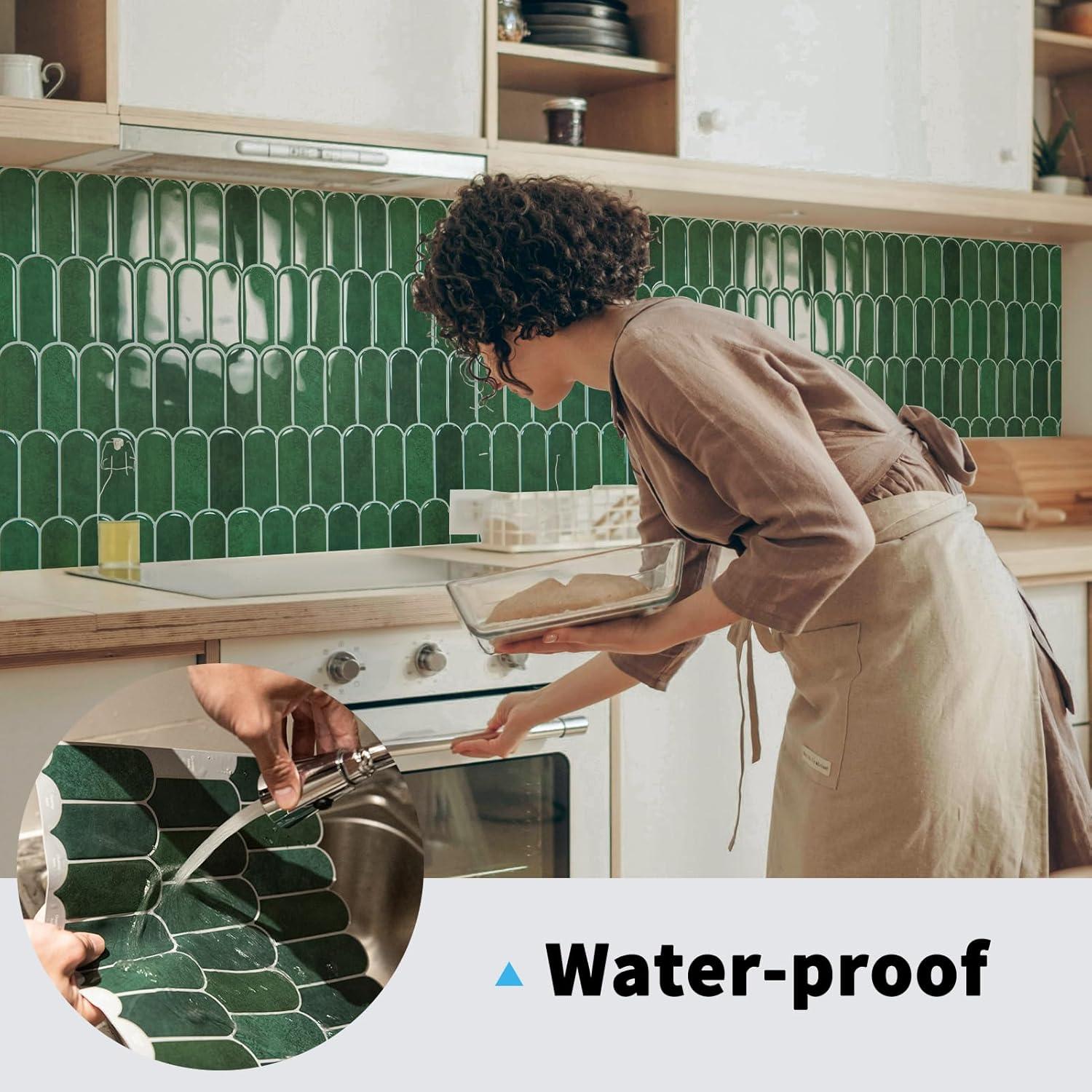 imageArt3d 10Sheet Peel and Stick Kitchen Backsplash Tile Vinyl Stick On Wall Tile Sticker for Bathroom Laundry Room Back Splashes 12quotx12quot Black MarbleGreen Marble