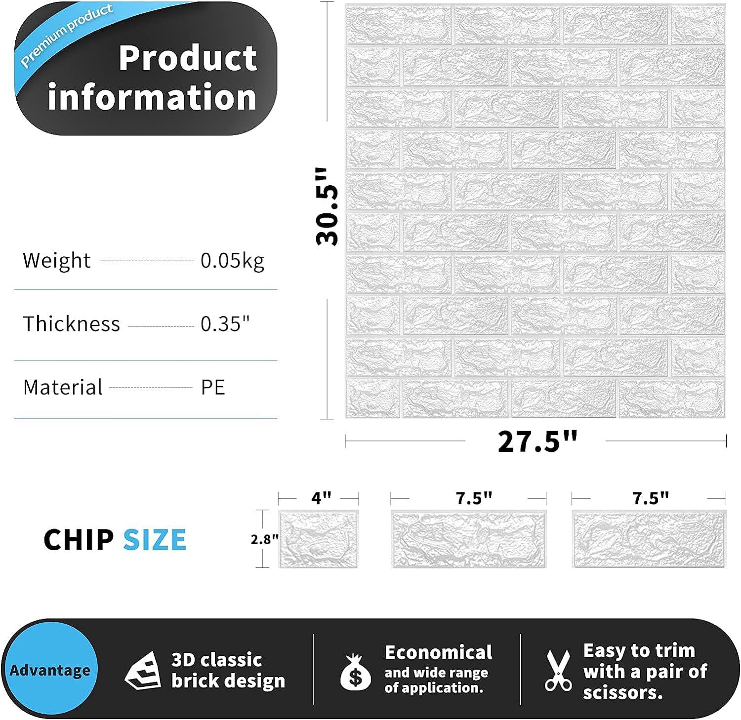 imageArt3d 11Pack Peel and Stick 3D Wall Panels for Interior Wall Decor White Brick Wallpaper Covers 64 SqFt