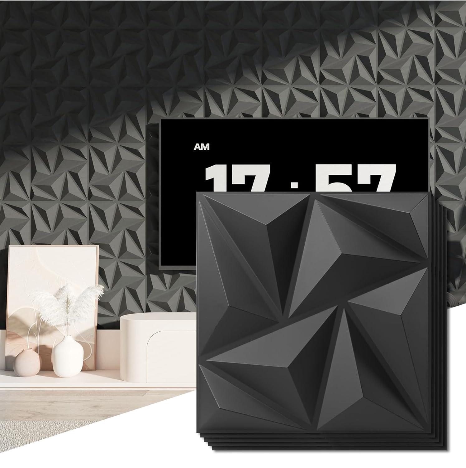 imageArt3d 20 Pack Decorative 3D Wall Panels 118 x 118 Inch Covering 19 Sqft  Glue Up PVC Wall Panels for Interior Dcor Living Room Office and Home BlackDiamondBlack
