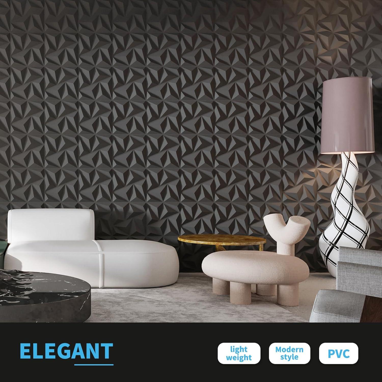 imageArt3d 20 Pack Decorative 3D Wall Panels 118 x 118 Inch Covering 19 Sqft  Glue Up PVC Wall Panels for Interior Dcor Living Room Office and Home BlackDiamondBlack