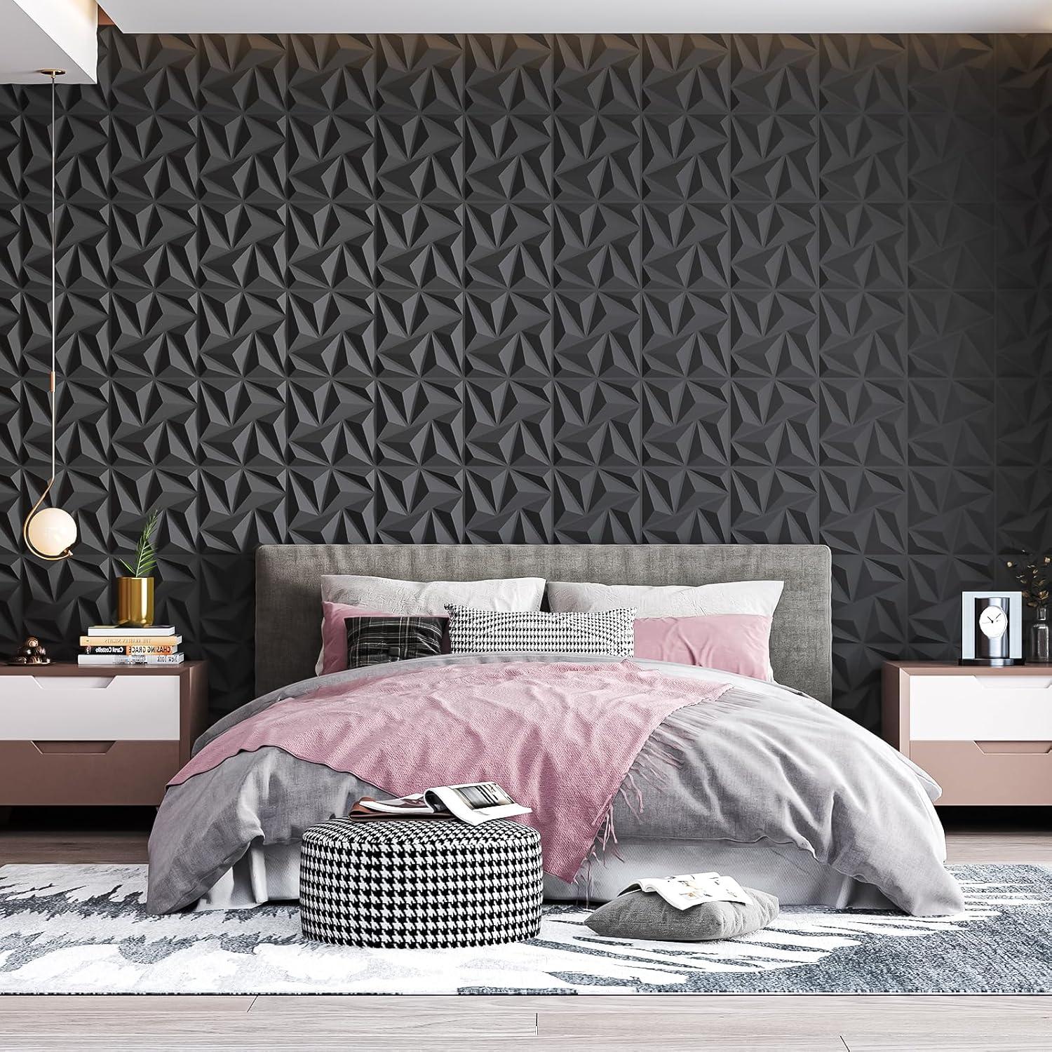 imageArt3d 20 Pack Decorative 3D Wall Panels 118 x 118 Inch Covering 19 Sqft  Glue Up PVC Wall Panels for Interior Dcor Living Room Office and Home BlackDiamondBlack