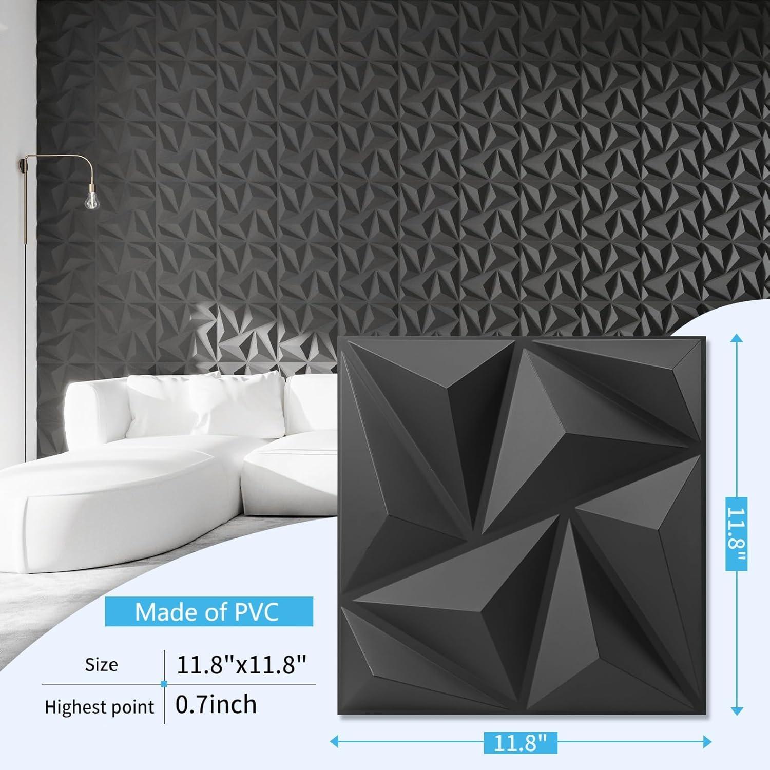 imageArt3d 20 Pack Decorative 3D Wall Panels 118 x 118 Inch Covering 19 Sqft  Glue Up PVC Wall Panels for Interior Dcor Living Room Office and Home BlackDiamondBlack