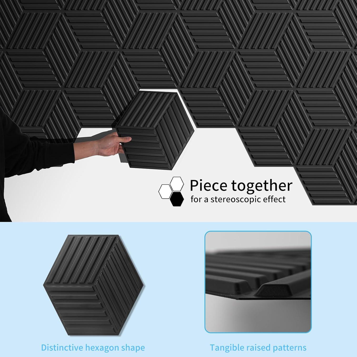 imageArt3d 20 Pack Decorative 3D Wall Panels 118 x 118 Inch Covering 19 Sqft  Glue Up PVC Wall Panels for Interior Dcor Living Room Office and Home BlackHexagon Black