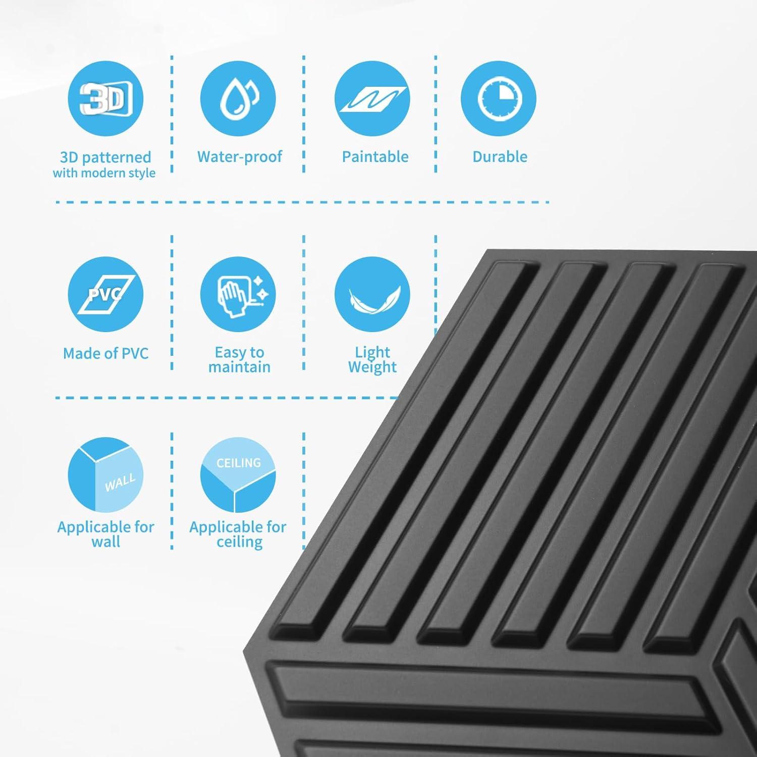 imageArt3d 20 Pack Decorative 3D Wall Panels 118 x 118 Inch Covering 19 Sqft  Glue Up PVC Wall Panels for Interior Dcor Living Room Office and Home BlackHexagon Black