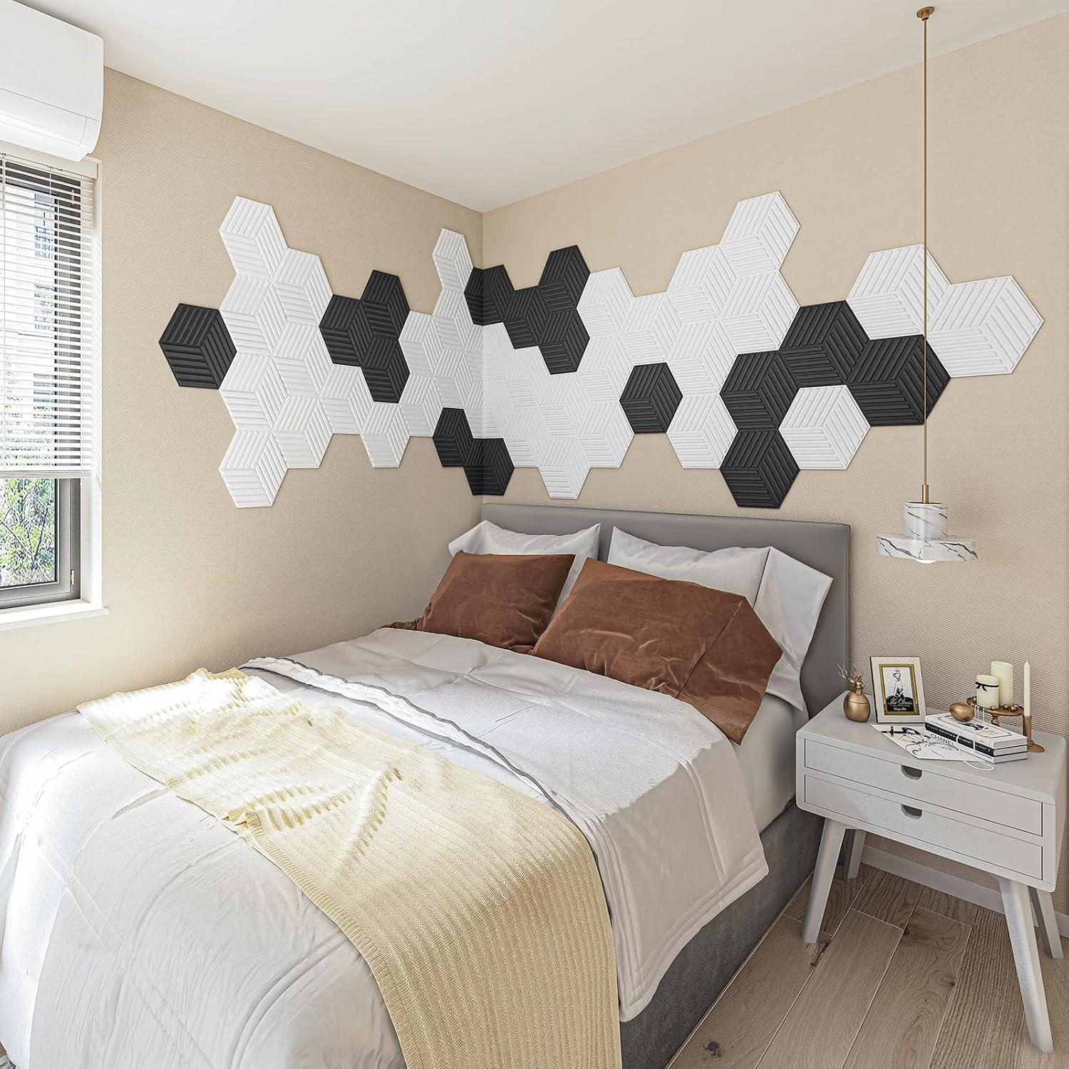 imageArt3d 20 Pack Decorative 3D Wall Panels 118 x 118 Inch Covering 19 Sqft  Glue Up PVC Wall Panels for Interior Dcor Living Room Office and Home BlackHexagon Black