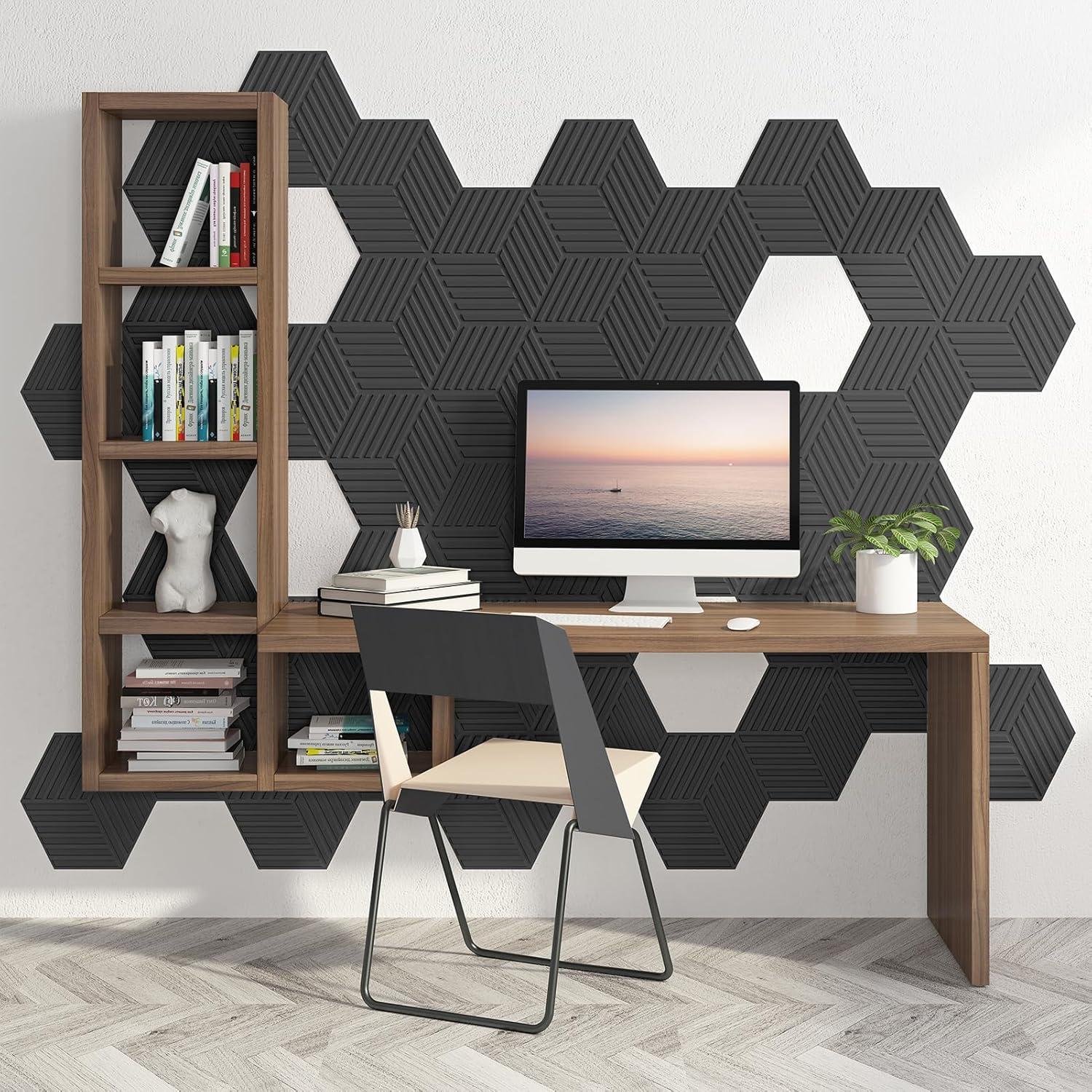 imageArt3d 20 Pack Decorative 3D Wall Panels 118 x 118 Inch Covering 19 Sqft  Glue Up PVC Wall Panels for Interior Dcor Living Room Office and Home BlackHexagon Black