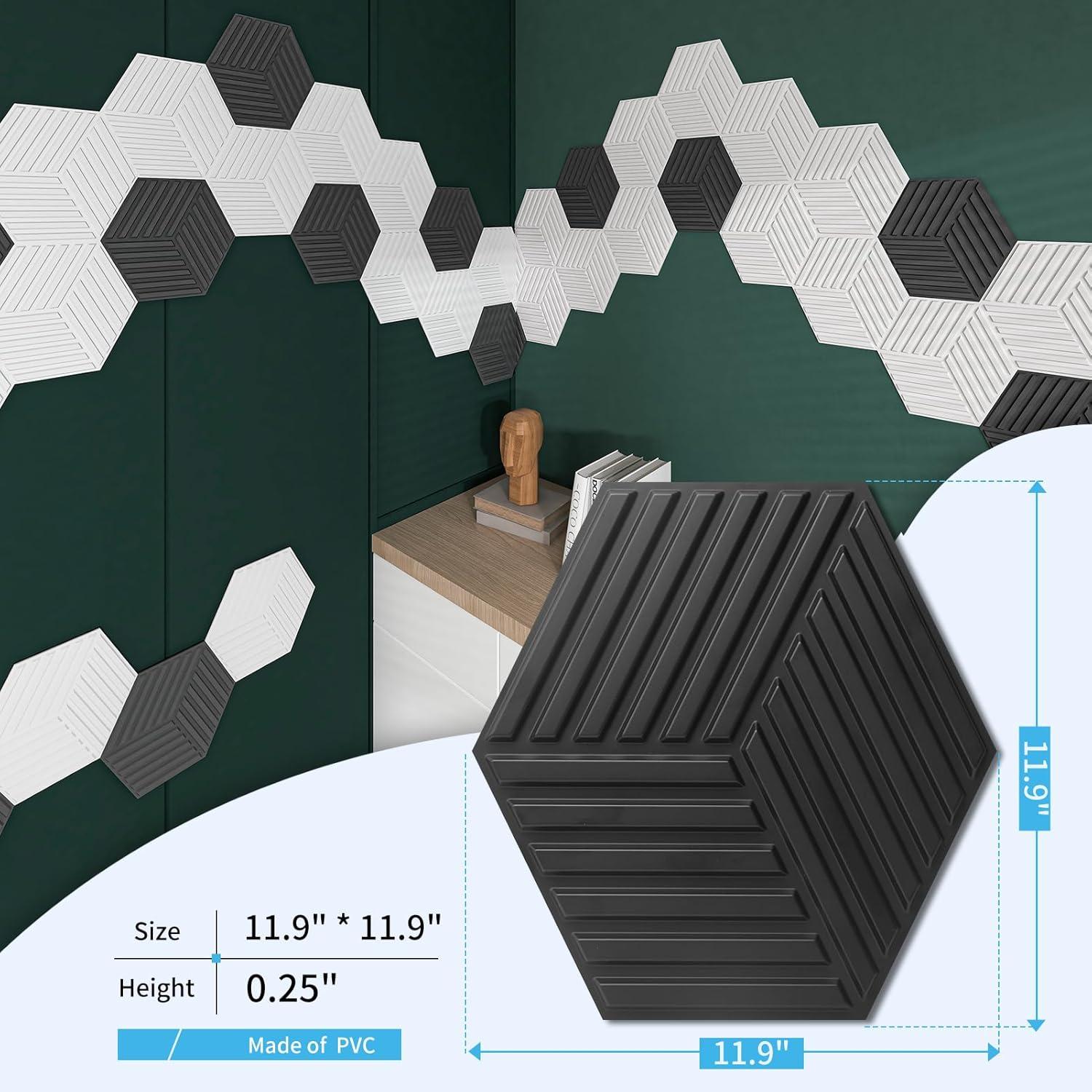 imageArt3d 20 Pack Decorative 3D Wall Panels 118 x 118 Inch Covering 19 Sqft  Glue Up PVC Wall Panels for Interior Dcor Living Room Office and Home BlackHexagon Black