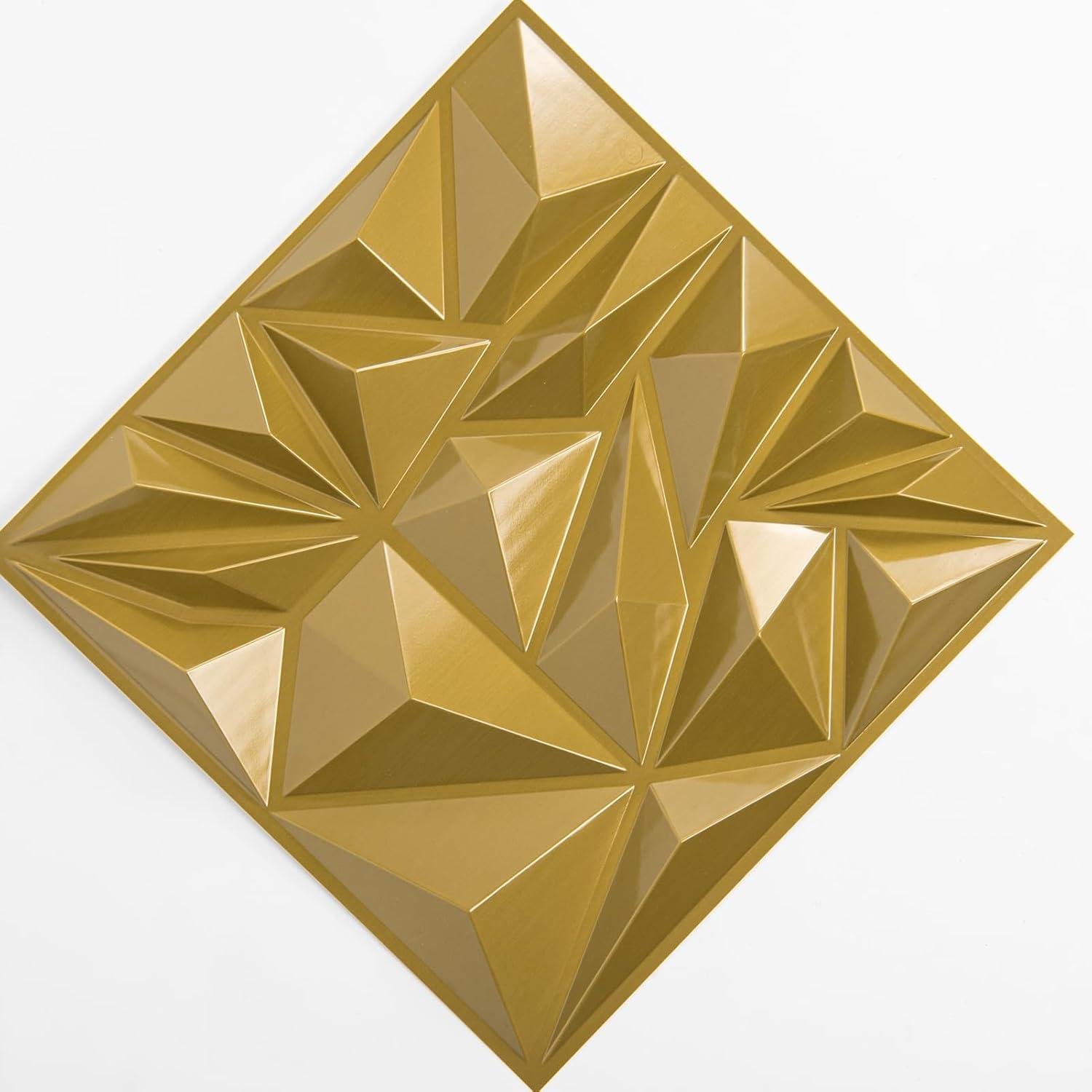 imageArt3d 33Pack 3D Wall Panels for Interior Wall Decor Modern Diamond Textured Accent Wall Paneling for Gaming Living Room TV Wall Background 12 x 12 inch White A10342Gold