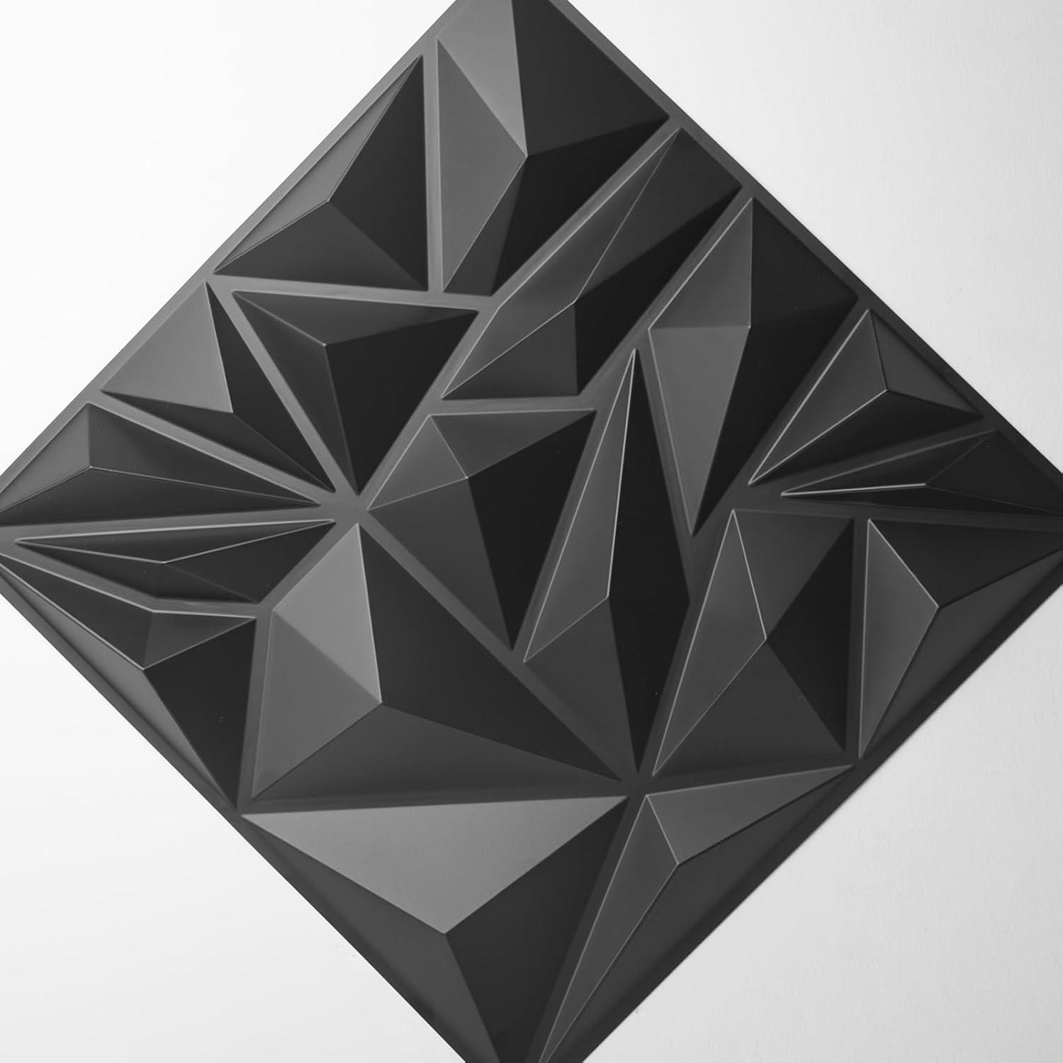 imageArt3d 33Pack 3D Wall Panels for Interior Wall Decor Modern Diamond Textured Accent Wall Paneling for Gaming Living Room TV Wall Background 12 x 12 inch White A10342Black