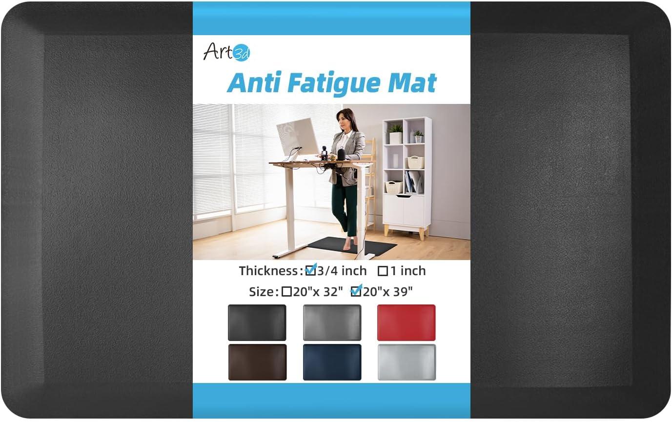 imageArt3d 34quot Thick Kitchen Mats for Floor Waterproof 20quot X 32quot Cushioned Comfort Mat Anti Fatigue Mats for Kitchen Ergonomic Standing Office Desk Home and Garage BlackBlack