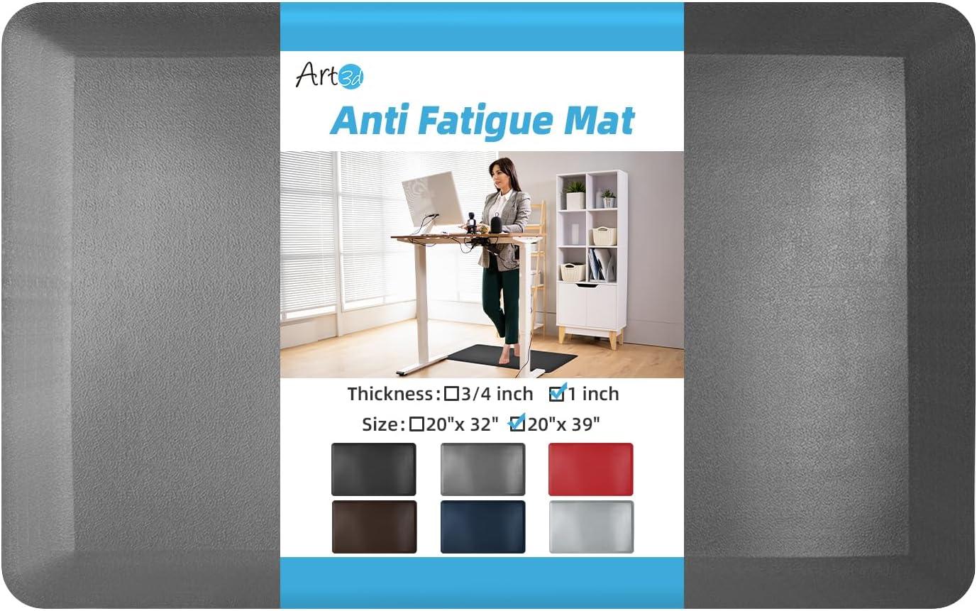 imageArt3d 34quot Thick Kitchen Mats for Floor Waterproof 20quot X 32quot Cushioned Comfort Mat Anti Fatigue Mats for Kitchen Ergonomic Standing Office Desk Home and Garage GreyGrey