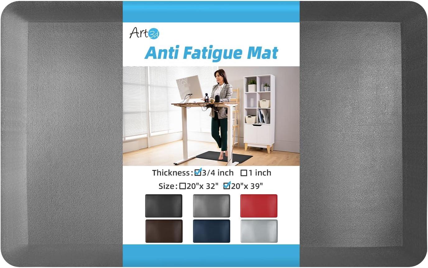 imageArt3d 34quot Thick Kitchen Mats for Floor Waterproof 20quot X 32quot Cushioned Comfort Mat Anti Fatigue Mats for Kitchen Ergonomic Standing Office Desk Home and Garage GreyGrey