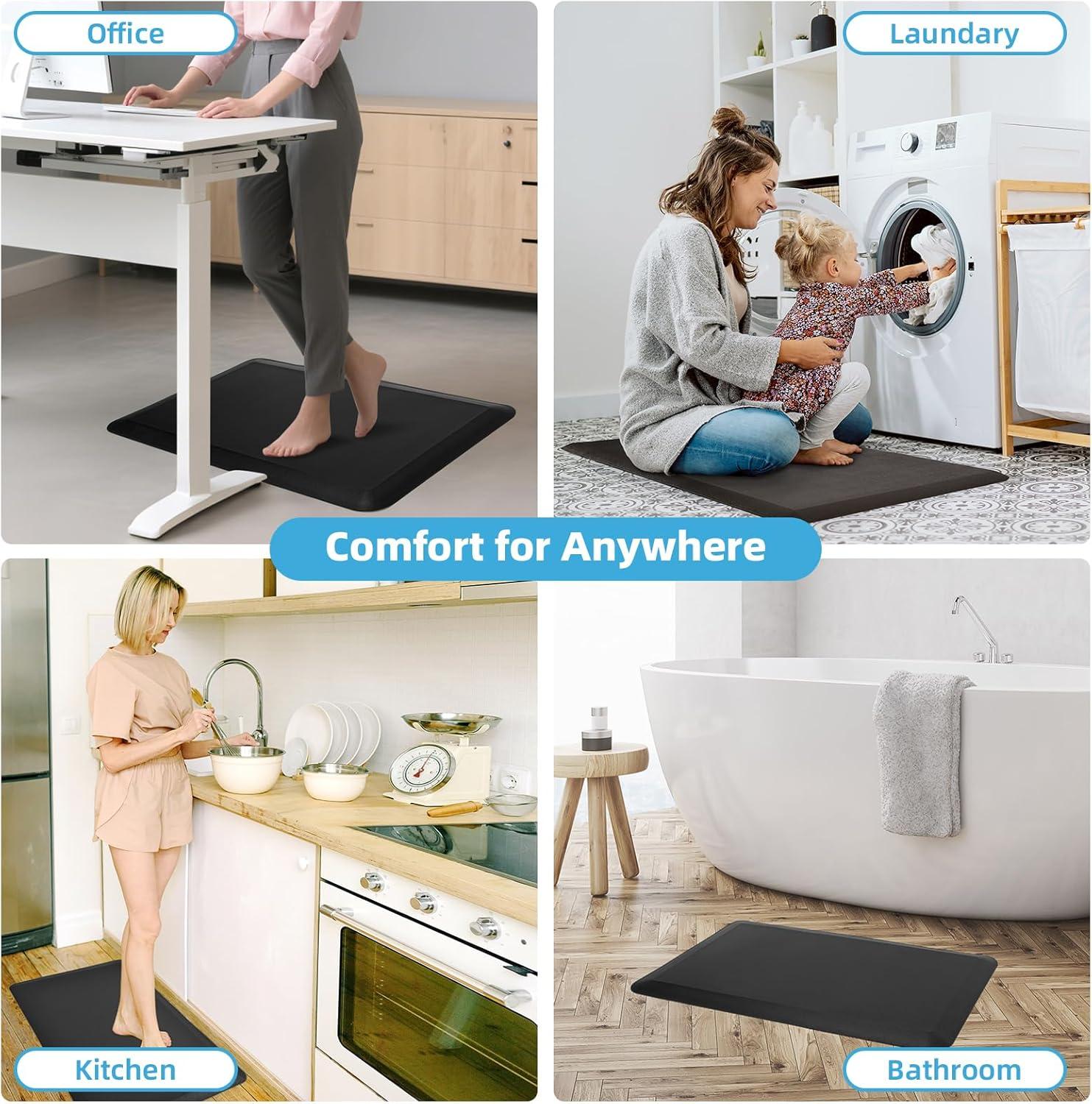 imageArt3d 34quot Thick Kitchen Mats for Floor Waterproof 20quot X 32quot Cushioned Comfort Mat Anti Fatigue Mats for Kitchen Ergonomic Standing Office Desk Home and Garage BlackBlack