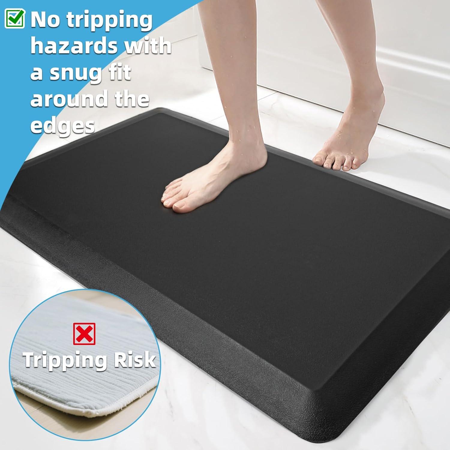 imageArt3d 34quot Thick Kitchen Mats for Floor Waterproof 20quot X 32quot Cushioned Comfort Mat Anti Fatigue Mats for Kitchen Ergonomic Standing Office Desk Home and Garage BlackBlack