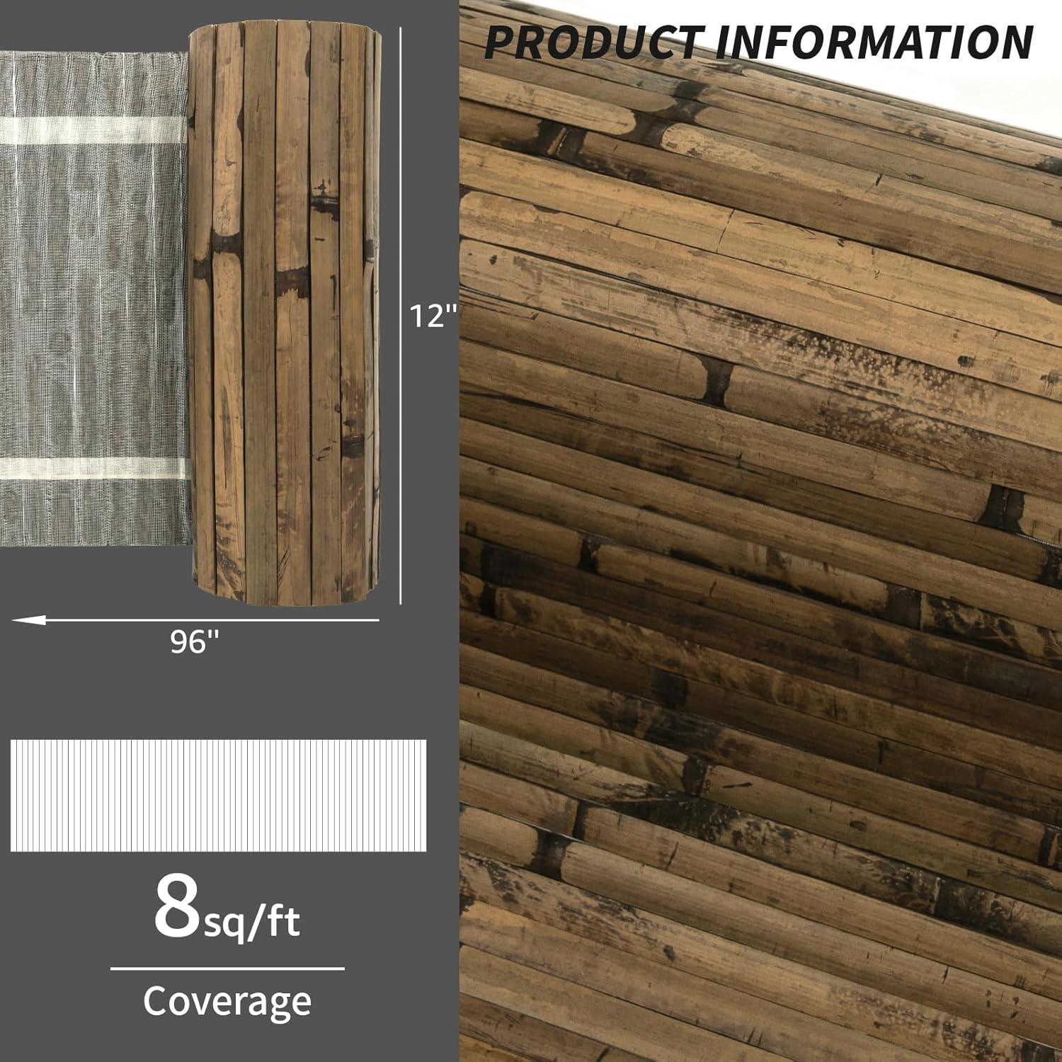 imageArt3d 48 x 96 Inch Natural Bamboo Wall Panel for Interior Wall Decor Flexible Pole Wrap Wainscoting Wall Cladding Paneling for Living Room Bedroom Office Kitchen Island LightcarbonizedDark Burned
