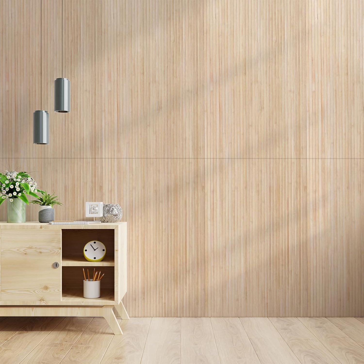 imageArt3d 48 x 96 Inch Natural Bamboo Wall Panel for Interior Wall Decor Flexible Pole Wrap Wainscoting Wall Cladding Paneling for Living Room Bedroom Office Kitchen Island LightcarbonizedLightcarbonized