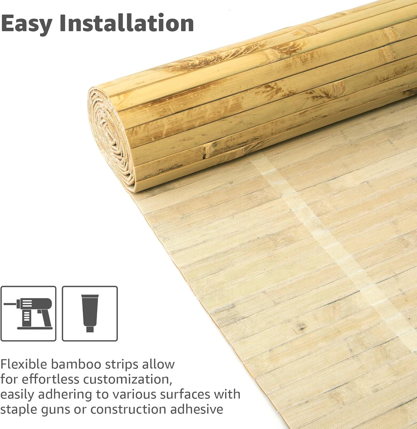 imageArt3d 48 x 96 Inch Natural Bamboo Wall Panel for Interior Wall Decor Flexible Pole Wrap Wainscoting Wall Cladding Paneling for Living Room Bedroom Office Kitchen Island LightcarbonizedLight Burned