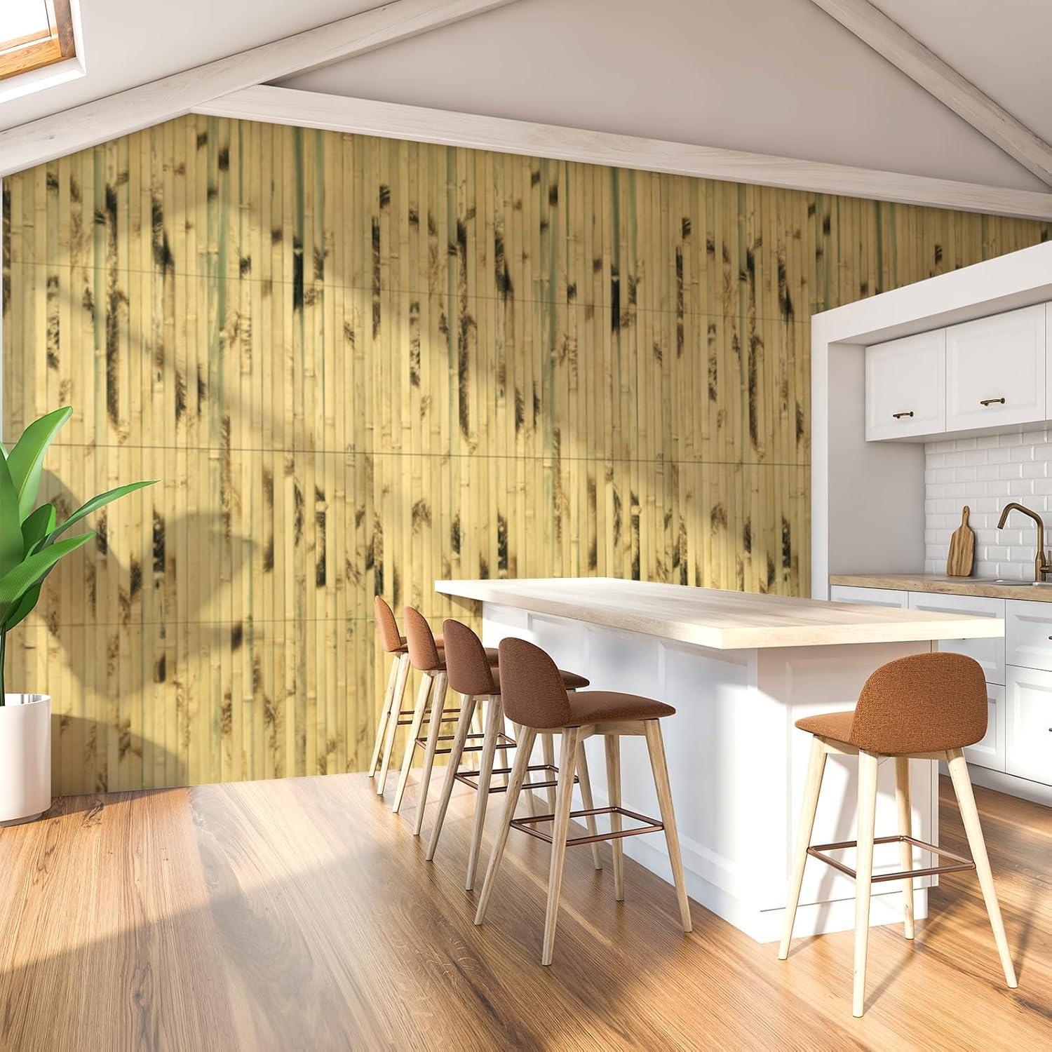imageArt3d 48 x 96 Inch Natural Bamboo Wall Panel for Interior Wall Decor Flexible Pole Wrap Wainscoting Wall Cladding Paneling for Living Room Bedroom Office Kitchen Island LightcarbonizedLight Burned
