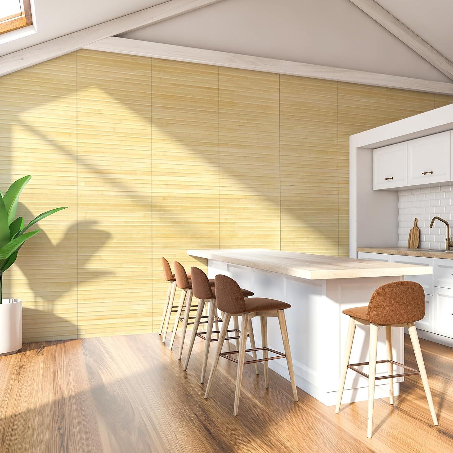 imageArt3d 48 x 96 Inch Natural Bamboo Wall Panel for Interior Wall Decor Flexible Pole Wrap Wainscoting Wall Cladding Paneling for Living Room Bedroom Office Kitchen Island LightcarbonizedRaw