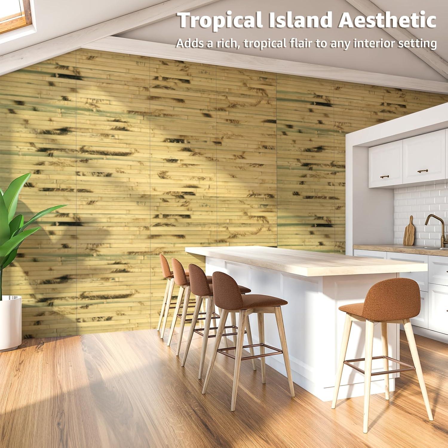 imageArt3d 48 x 96 Inch Natural Bamboo Wall Panel for Interior Wall Decor Flexible Pole Wrap Wainscoting Wall Cladding Paneling for Living Room Bedroom Office Kitchen Island LightcarbonizedLight Burned