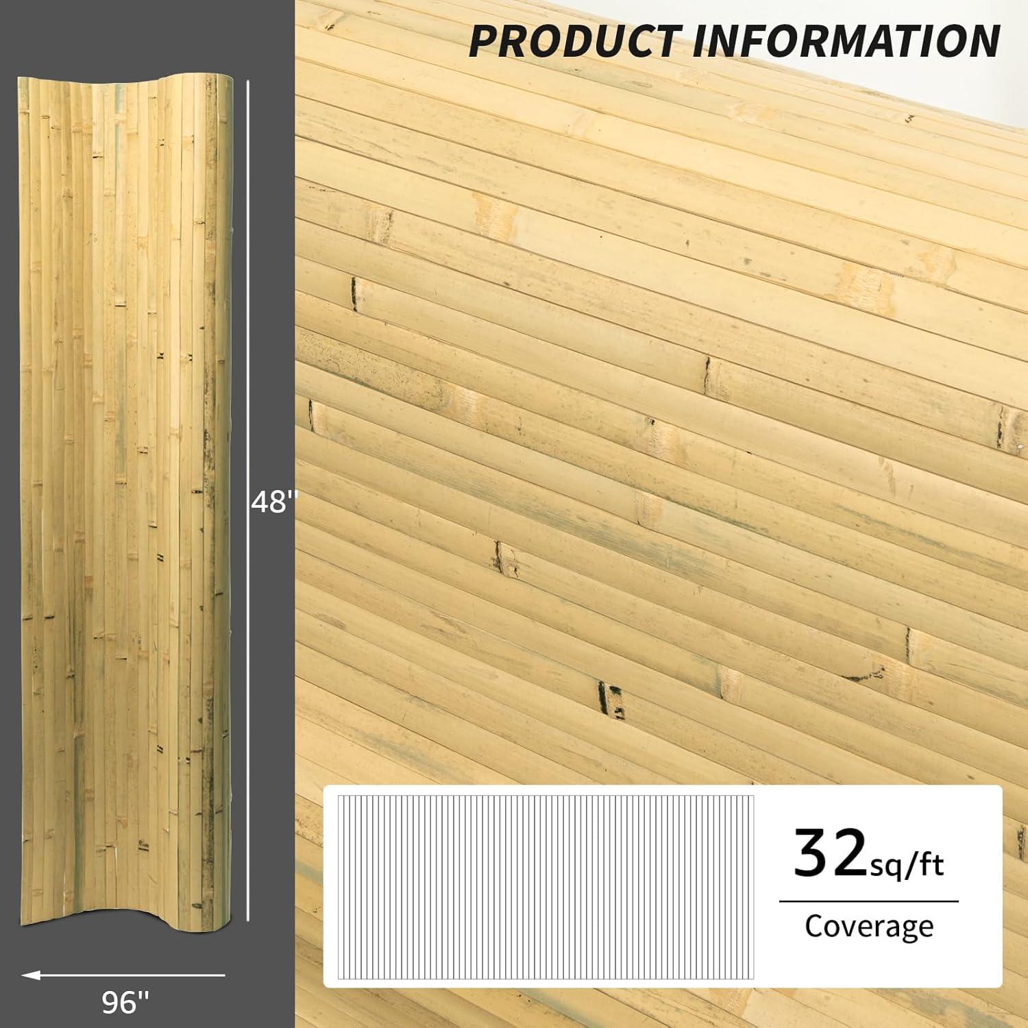imageArt3d 48 x 96 Inch Natural Bamboo Wall Panel for Interior Wall Decor Flexible Pole Wrap Wainscoting Wall Cladding Paneling for Living Room Bedroom Office Kitchen Island LightcarbonizedNatural