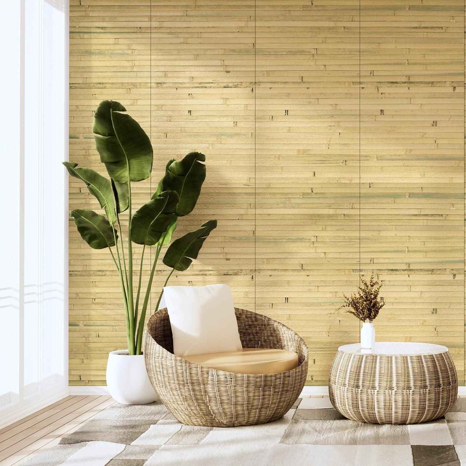 imageArt3d 48 x 96 Inch Natural Bamboo Wall Panel for Interior Wall Decor Flexible Pole Wrap Wainscoting Wall Cladding Paneling for Living Room Bedroom Office Kitchen Island LightcarbonizedNatural