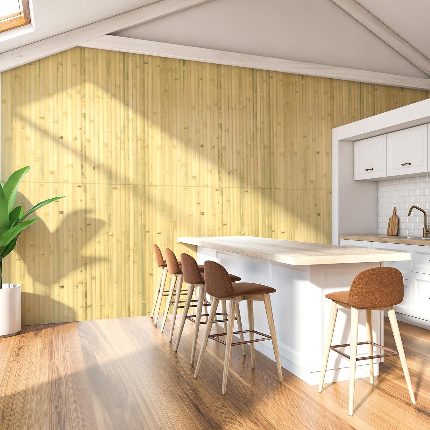 imageArt3d 48 x 96 Inch Natural Bamboo Wall Panel for Interior Wall Decor Flexible Pole Wrap Wainscoting Wall Cladding Paneling for Living Room Bedroom Office Kitchen Island LightcarbonizedNatural