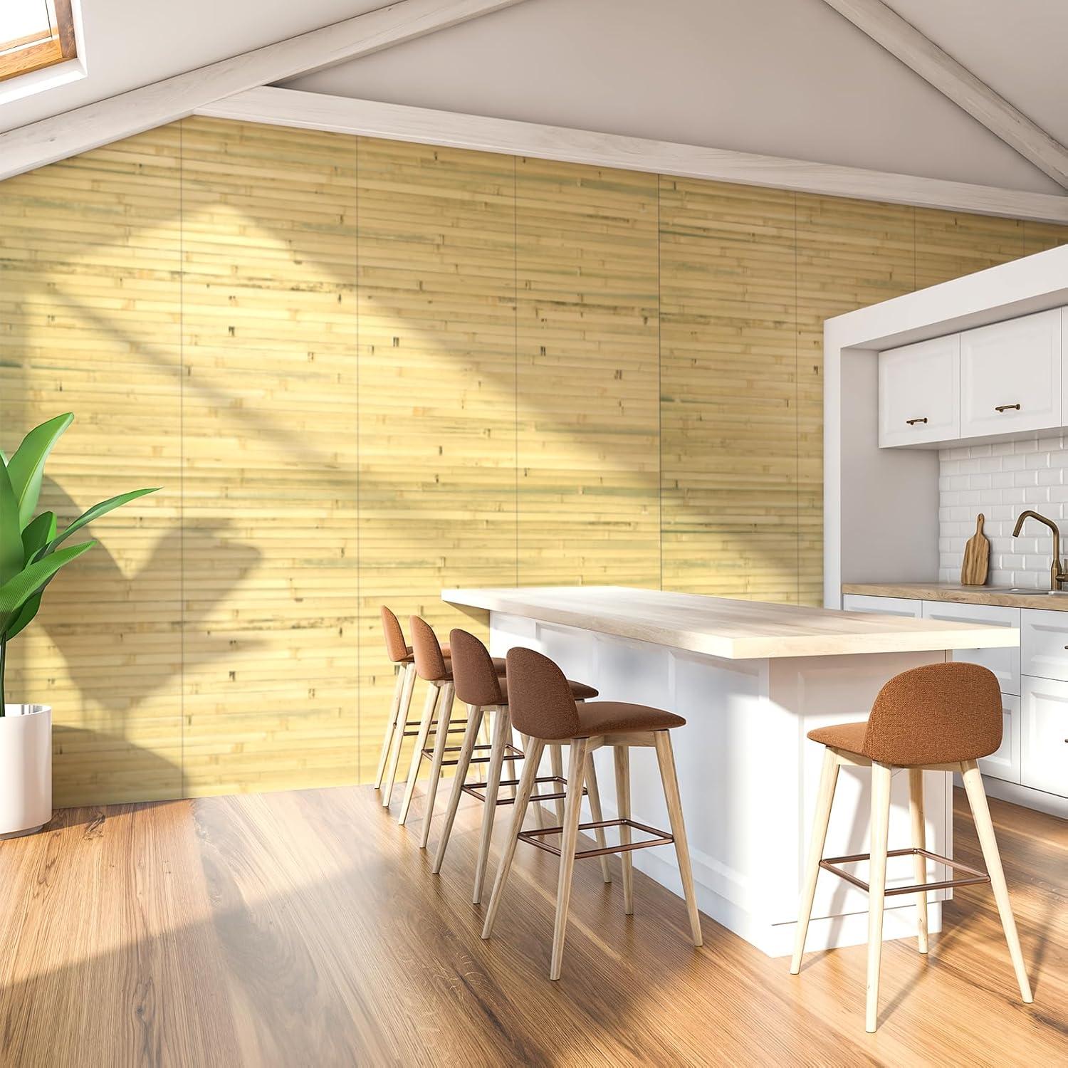 imageArt3d 48 x 96 Inch Natural Bamboo Wall Panel for Interior Wall Decor Flexible Pole Wrap Wainscoting Wall Cladding Paneling for Living Room Bedroom Office Kitchen Island LightcarbonizedNatural