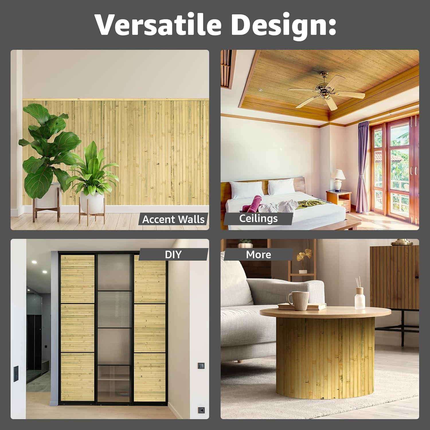 imageArt3d 48 x 96 Inch Natural Bamboo Wall Panel for Interior Wall Decor Flexible Pole Wrap Wainscoting Wall Cladding Paneling for Living Room Bedroom Office Kitchen Island LightcarbonizedNatural