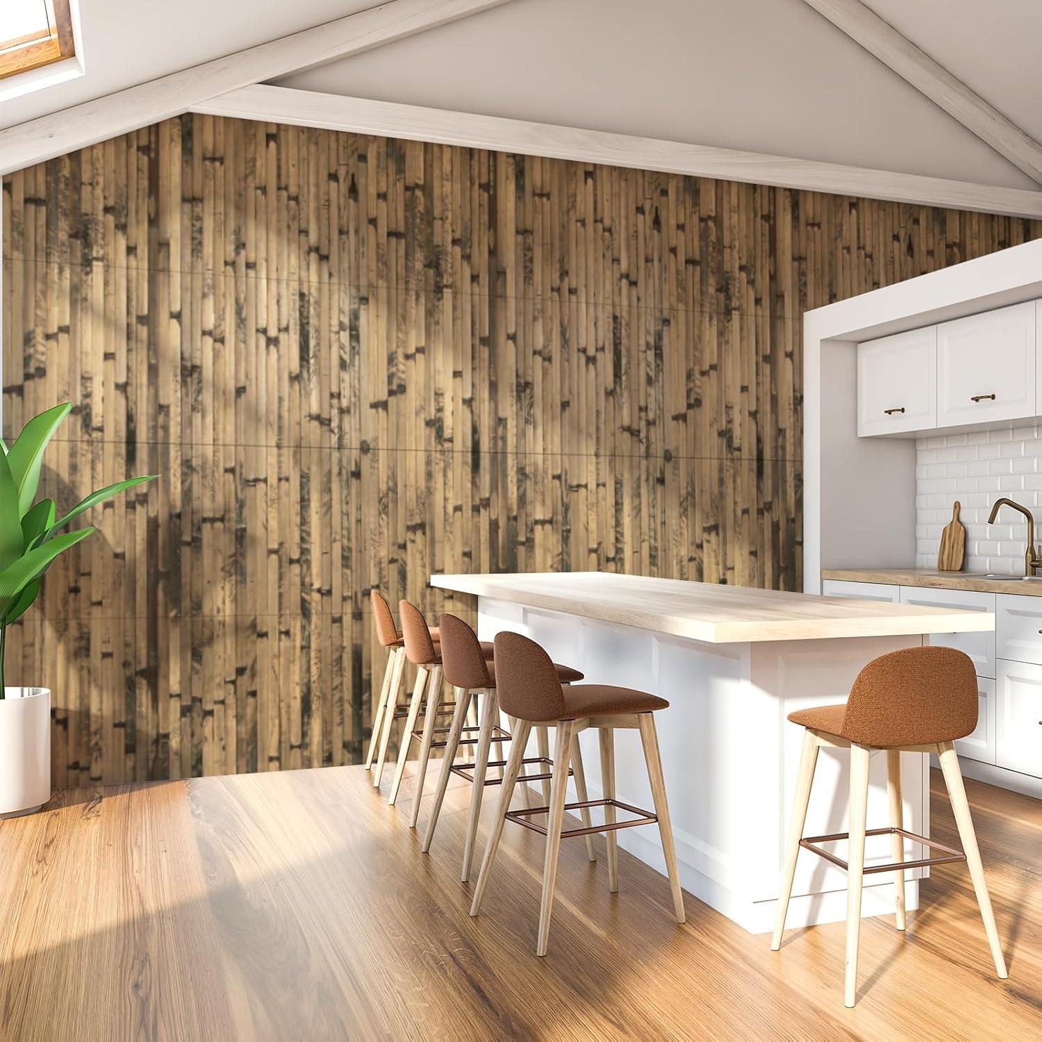 imageArt3d 48 x 96 Inch Natural Bamboo Wall Panel for Interior Wall Decor Flexible Pole Wrap Wainscoting Wall Cladding Paneling for Living Room Bedroom Office Kitchen Island LightcarbonizedDark Burned