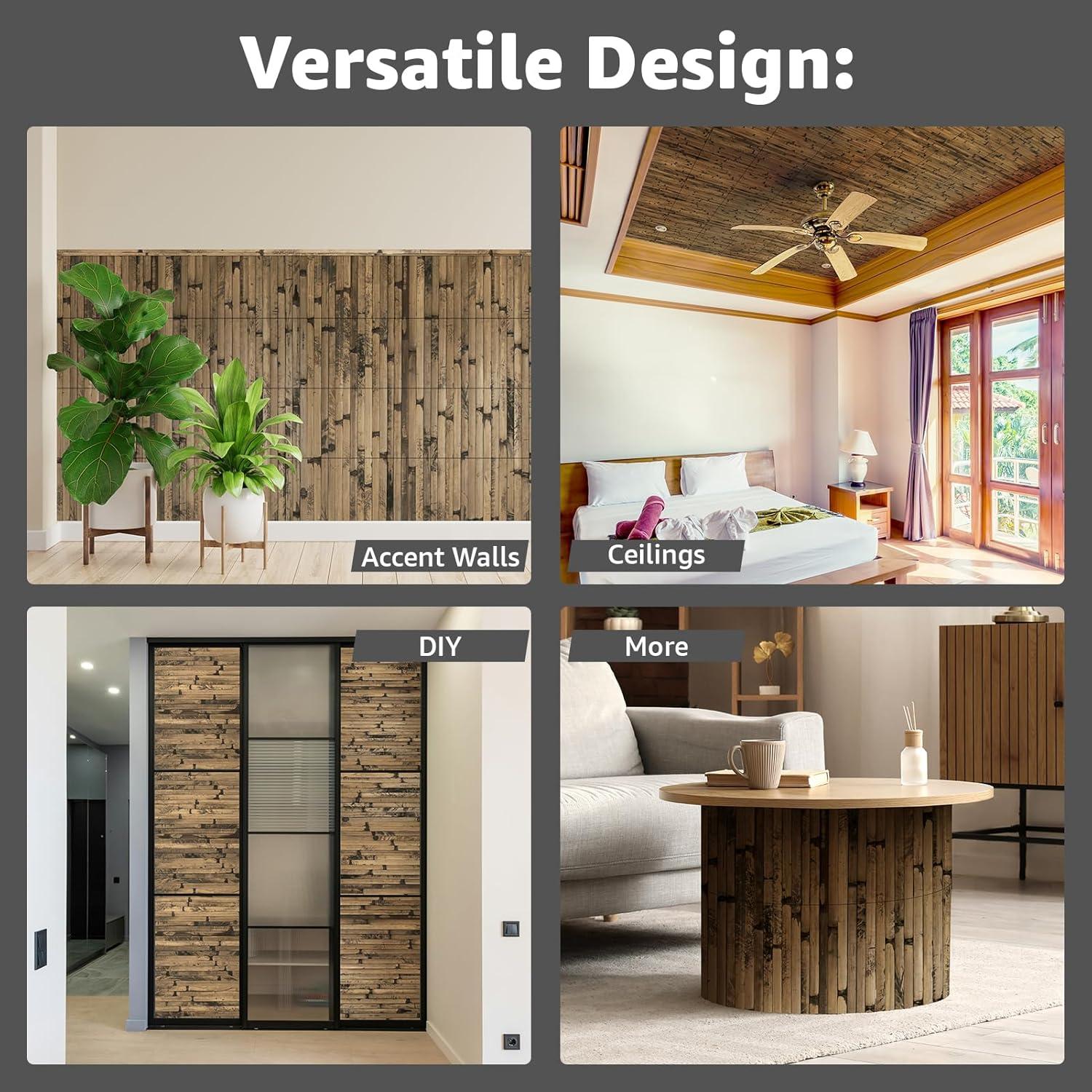 imageArt3d 48 x 96 Inch Natural Bamboo Wall Panel for Interior Wall Decor Flexible Pole Wrap Wainscoting Wall Cladding Paneling for Living Room Bedroom Office Kitchen Island LightcarbonizedDark Burned