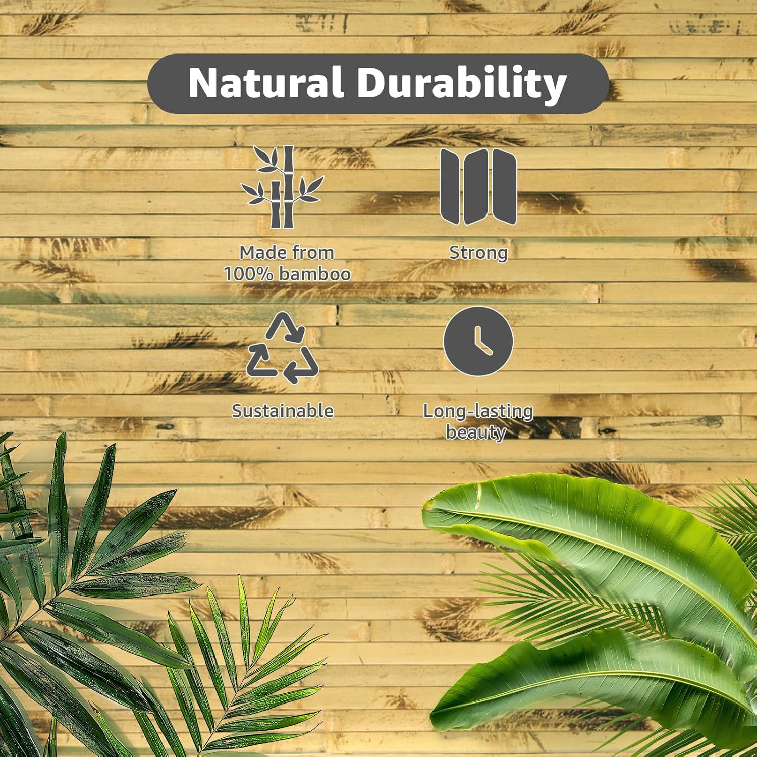 imageArt3d 48 x 96 Inch Natural Bamboo Wall Panel for Interior Wall Decor Flexible Pole Wrap Wainscoting Wall Cladding Paneling for Living Room Bedroom Office Kitchen Island LightcarbonizedLight Burned