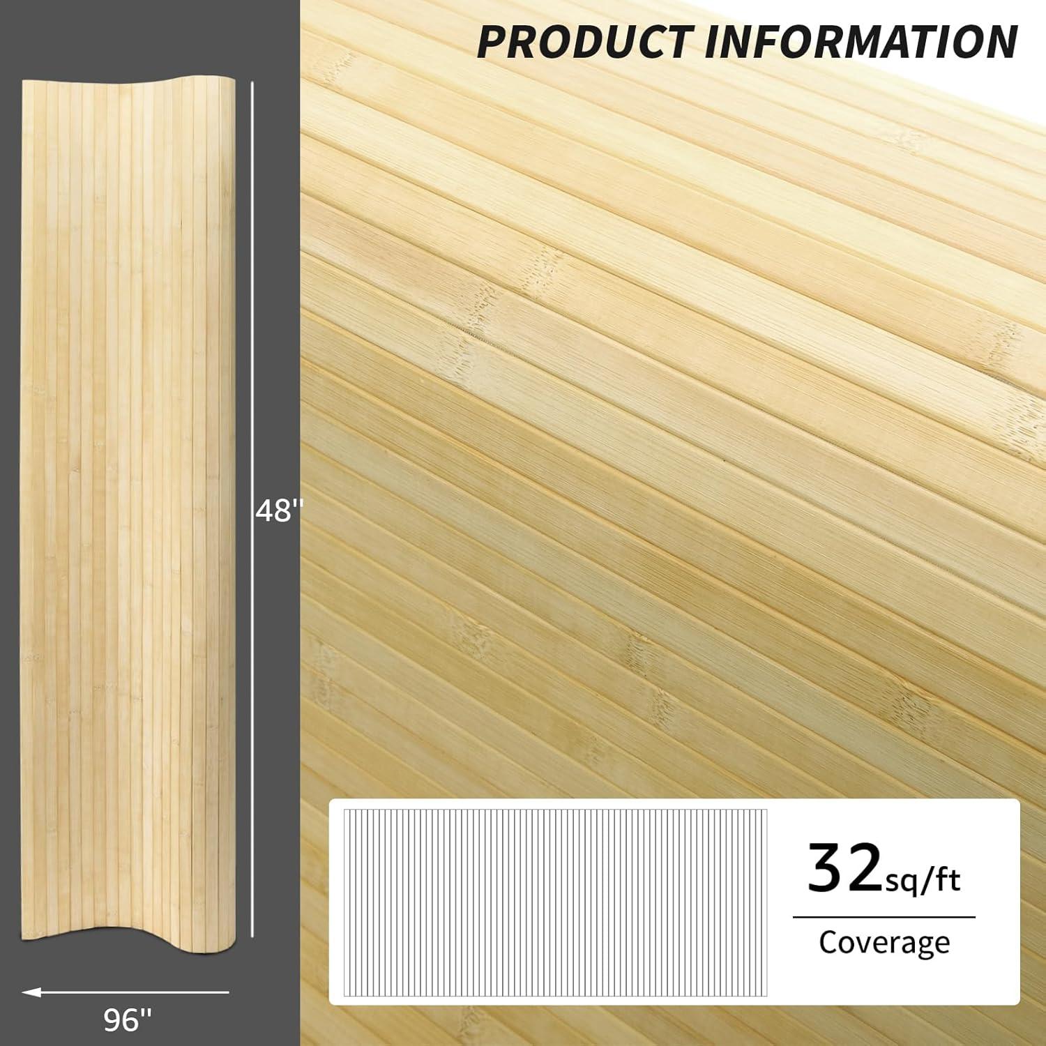 imageArt3d 48 x 96 Inch Natural Bamboo Wall Panel for Interior Wall Decor Flexible Pole Wrap Wainscoting Wall Cladding Paneling for Living Room Bedroom Office Kitchen Island LightcarbonizedRaw