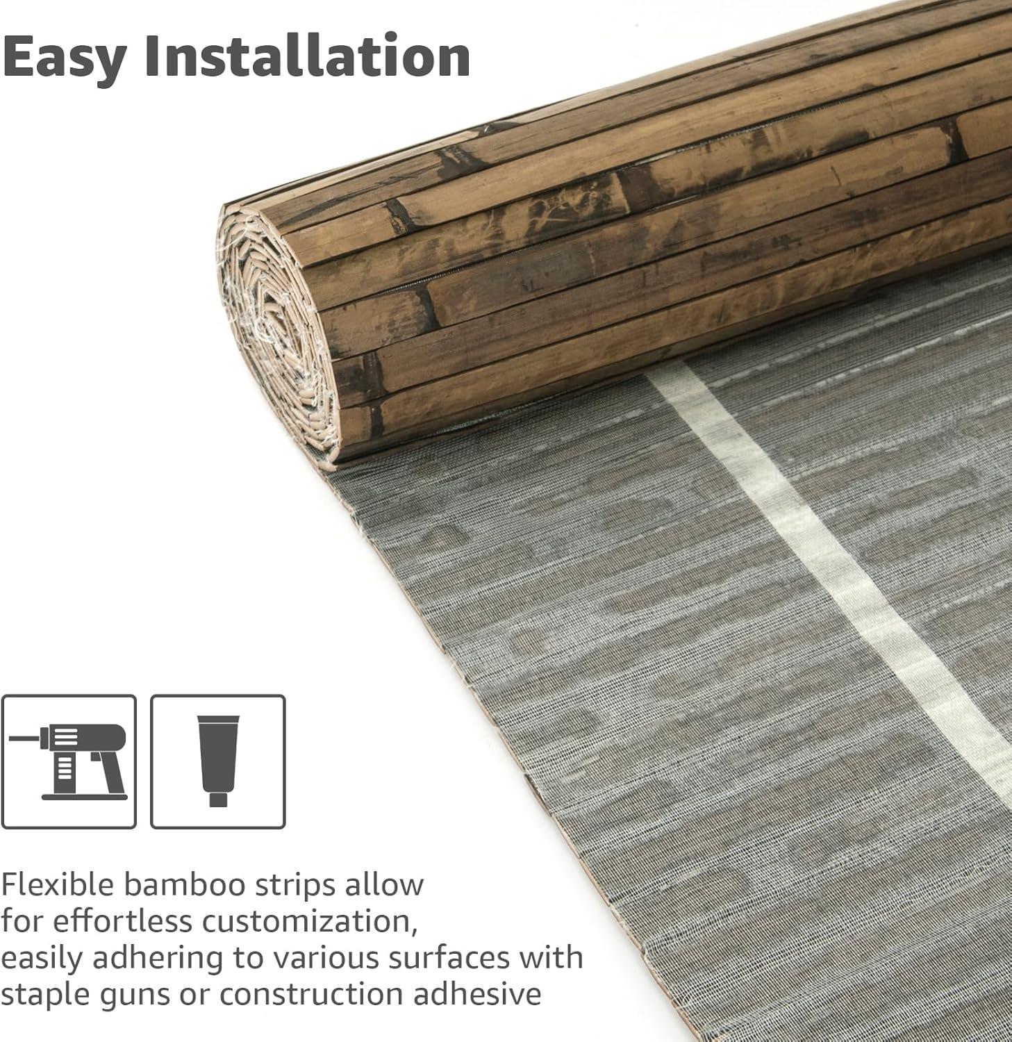 imageArt3d 48 x 96 Inch Natural Bamboo Wall Panel for Interior Wall Decor Flexible Pole Wrap Wainscoting Wall Cladding Paneling for Living Room Bedroom Office Kitchen Island LightcarbonizedDark Burned