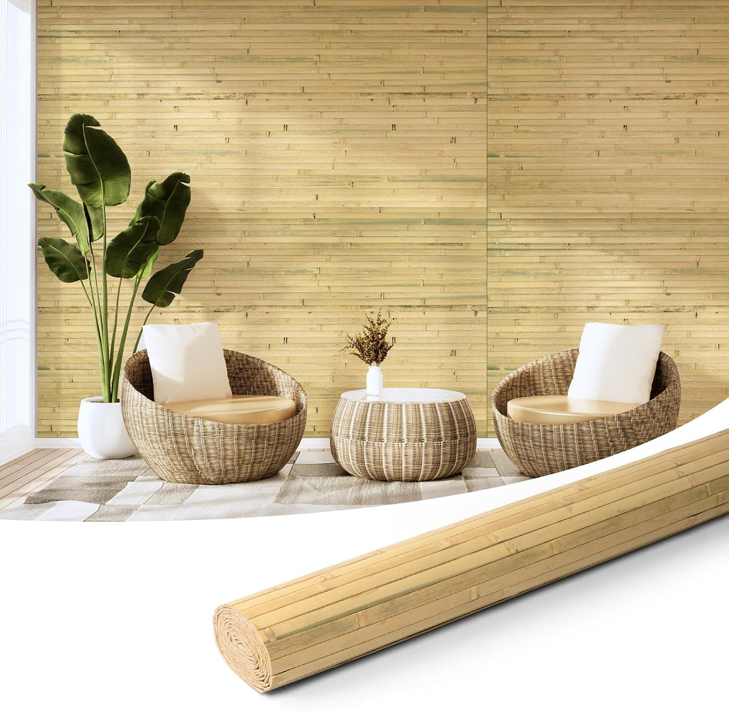 imageArt3d 48 x 96 Inch Natural Bamboo Wall Panel for Interior Wall Decor Flexible Pole Wrap Wainscoting Wall Cladding Paneling for Living Room Bedroom Office Kitchen Island LightcarbonizedNatural
