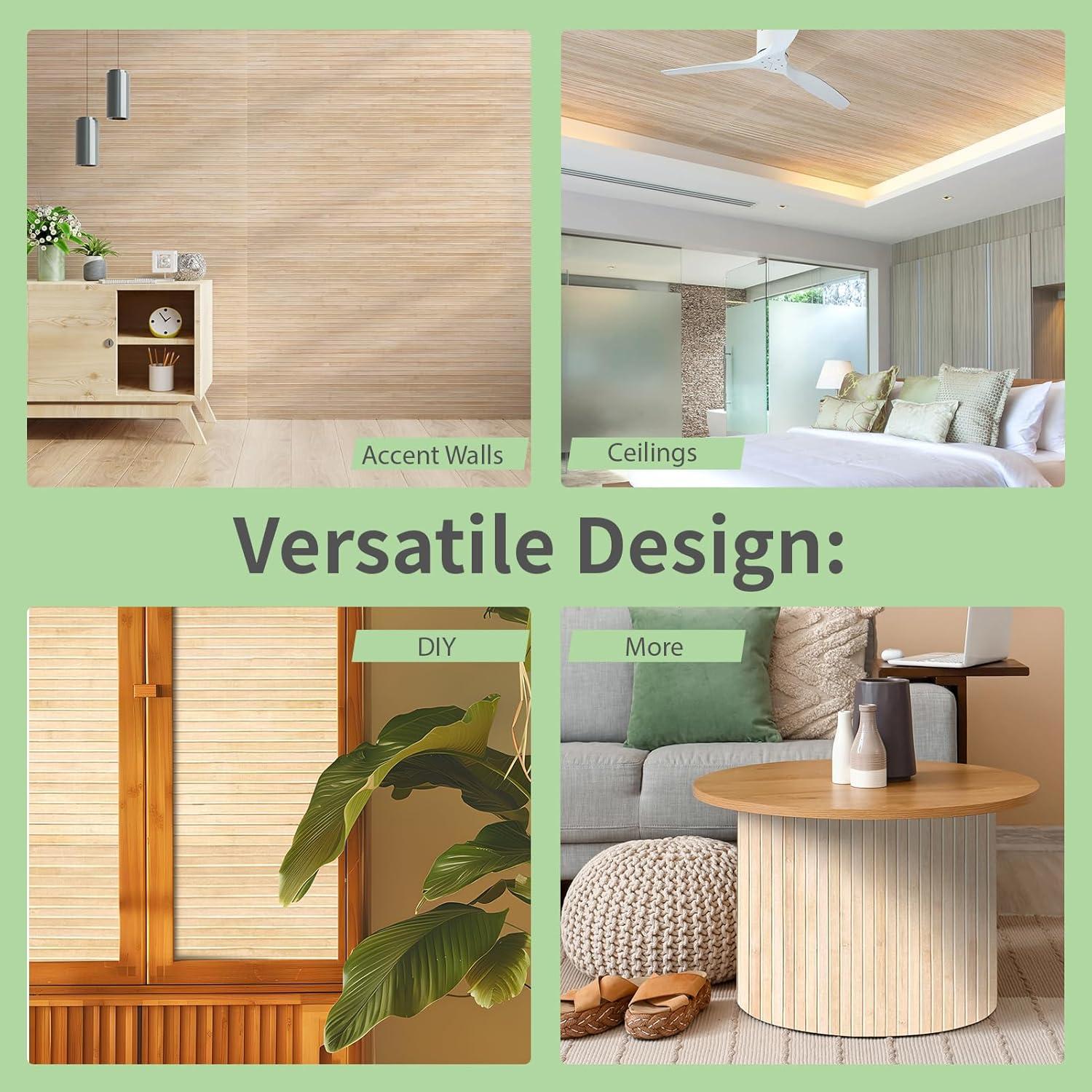 imageArt3d 48 x 96 Inch Natural Bamboo Wall Panel for Interior Wall Decor Flexible Pole Wrap Wainscoting Wall Cladding Paneling for Living Room Bedroom Office Kitchen Island LightcarbonizedLightcarbonized