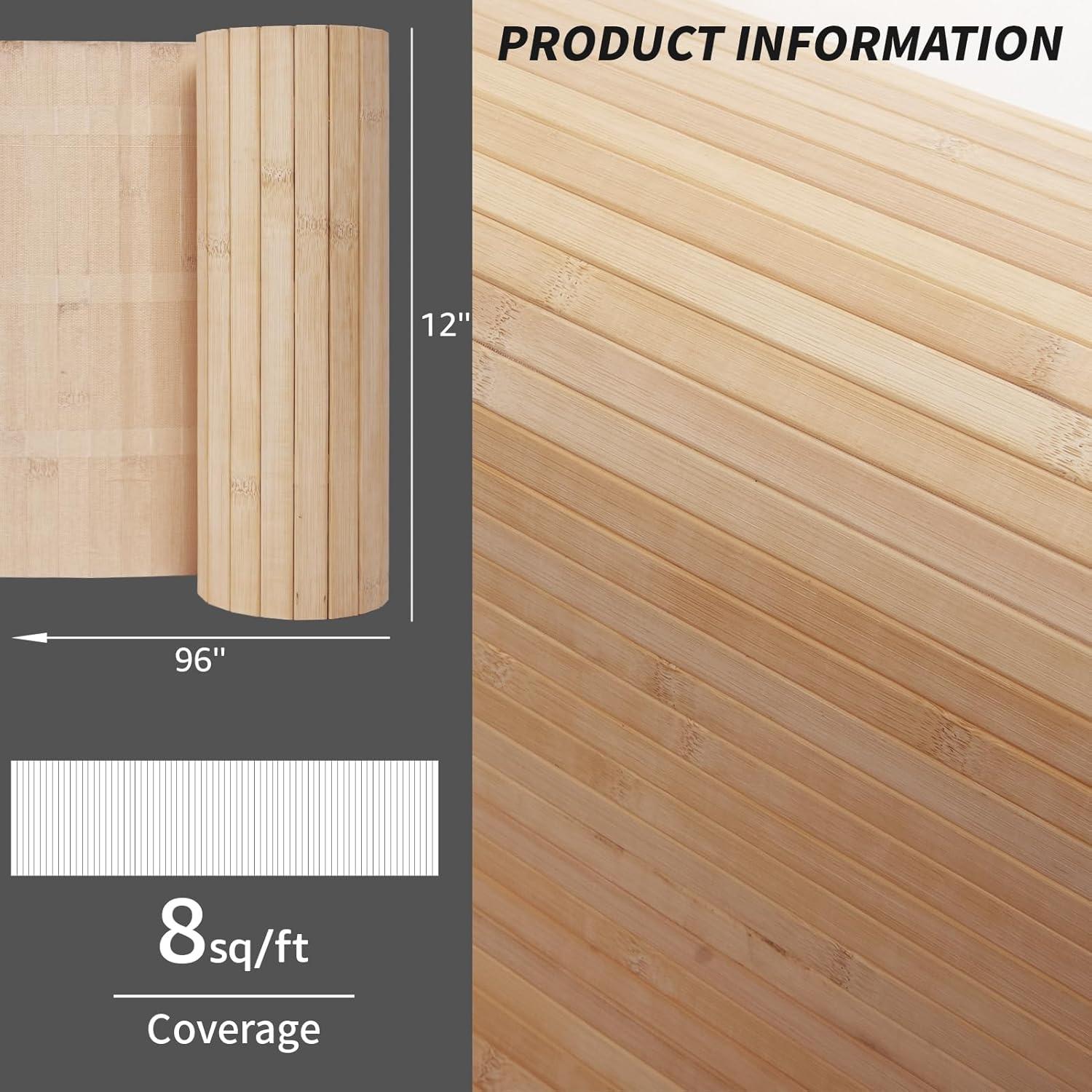 imageArt3d 48 x 96 Inch Natural Bamboo Wall Panel for Interior Wall Decor Flexible Pole Wrap Wainscoting Wall Cladding Paneling for Living Room Bedroom Office Kitchen Island LightcarbonizedCarbonized
