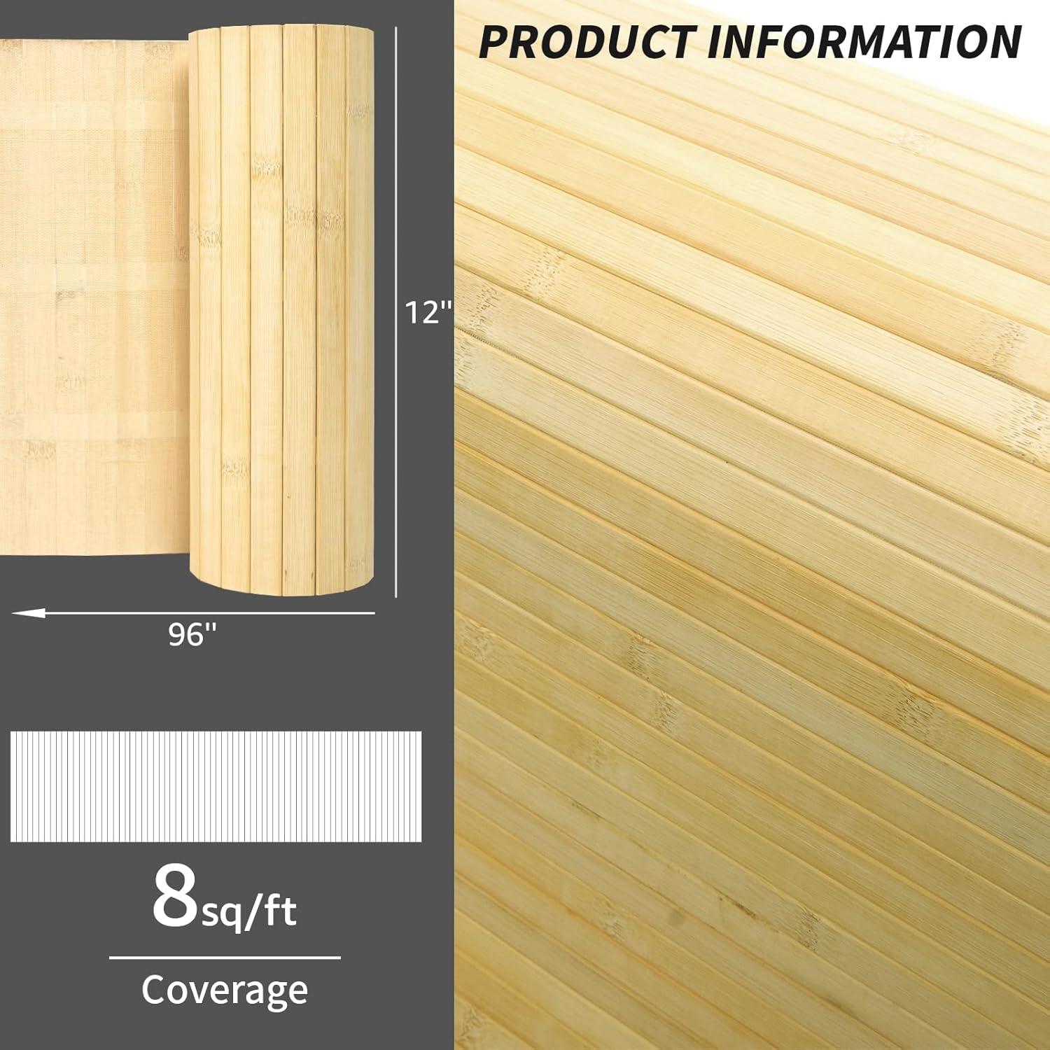 imageArt3d 48 x 96 Inch Natural Bamboo Wall Panel for Interior Wall Decor Flexible Pole Wrap Wainscoting Wall Cladding Paneling for Living Room Bedroom Office Kitchen Island LightcarbonizedRaw