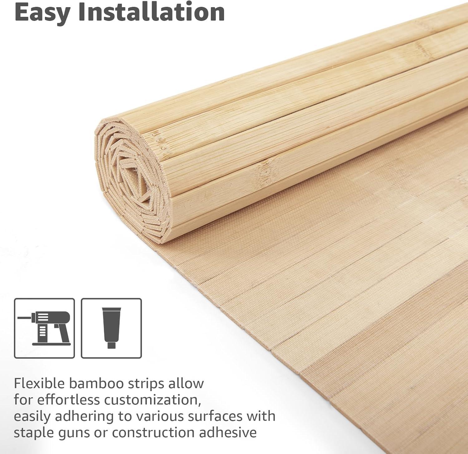 imageArt3d 48 x 96 Inch Natural Bamboo Wall Panel for Interior Wall Decor Flexible Pole Wrap Wainscoting Wall Cladding Paneling for Living Room Bedroom Office Kitchen Island LightcarbonizedCarbonized